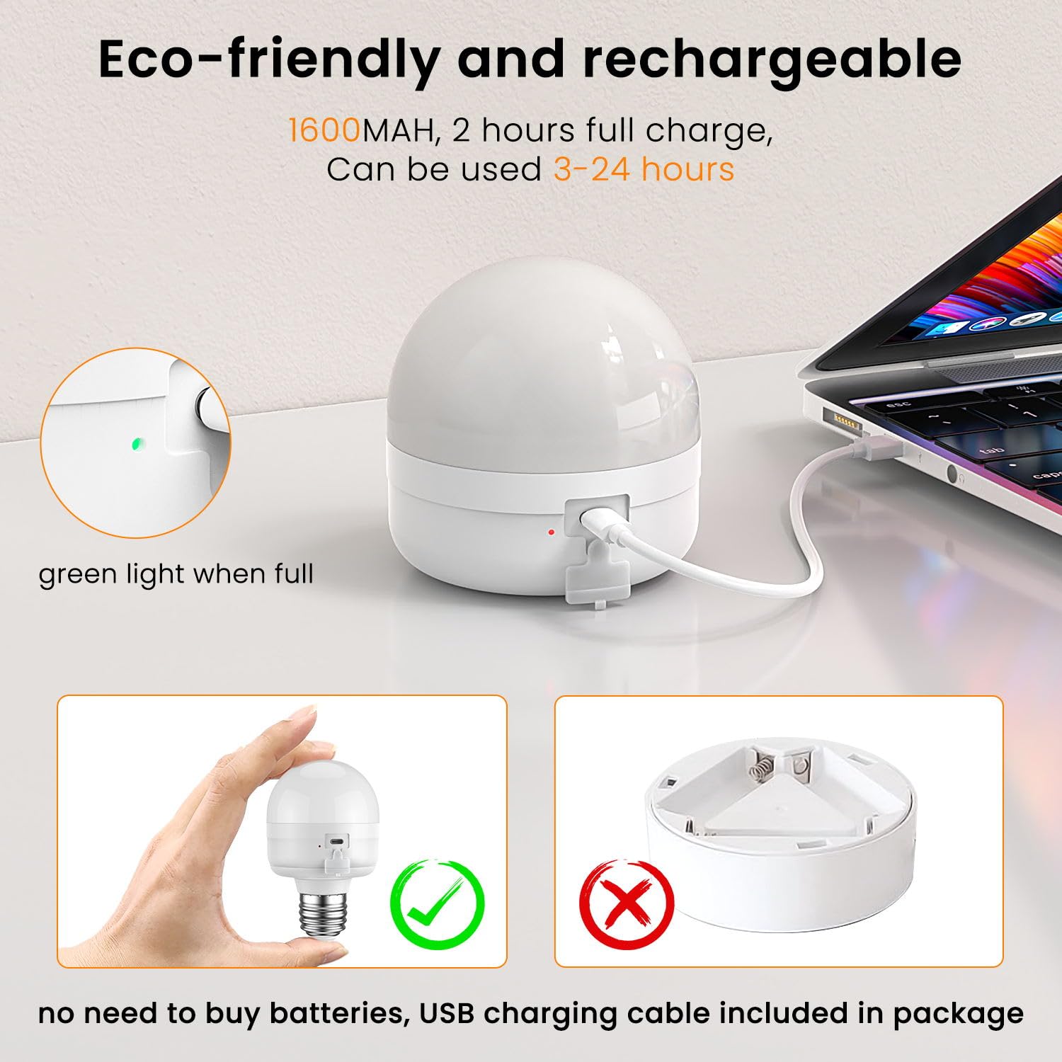 Scopow 1Pc Rechargeable Light Bulbs With Remote Control Timer And 3 Color Temperature Rechargeable Battery Operated Light Bulb (5W+E26+3Colors+1Pc)