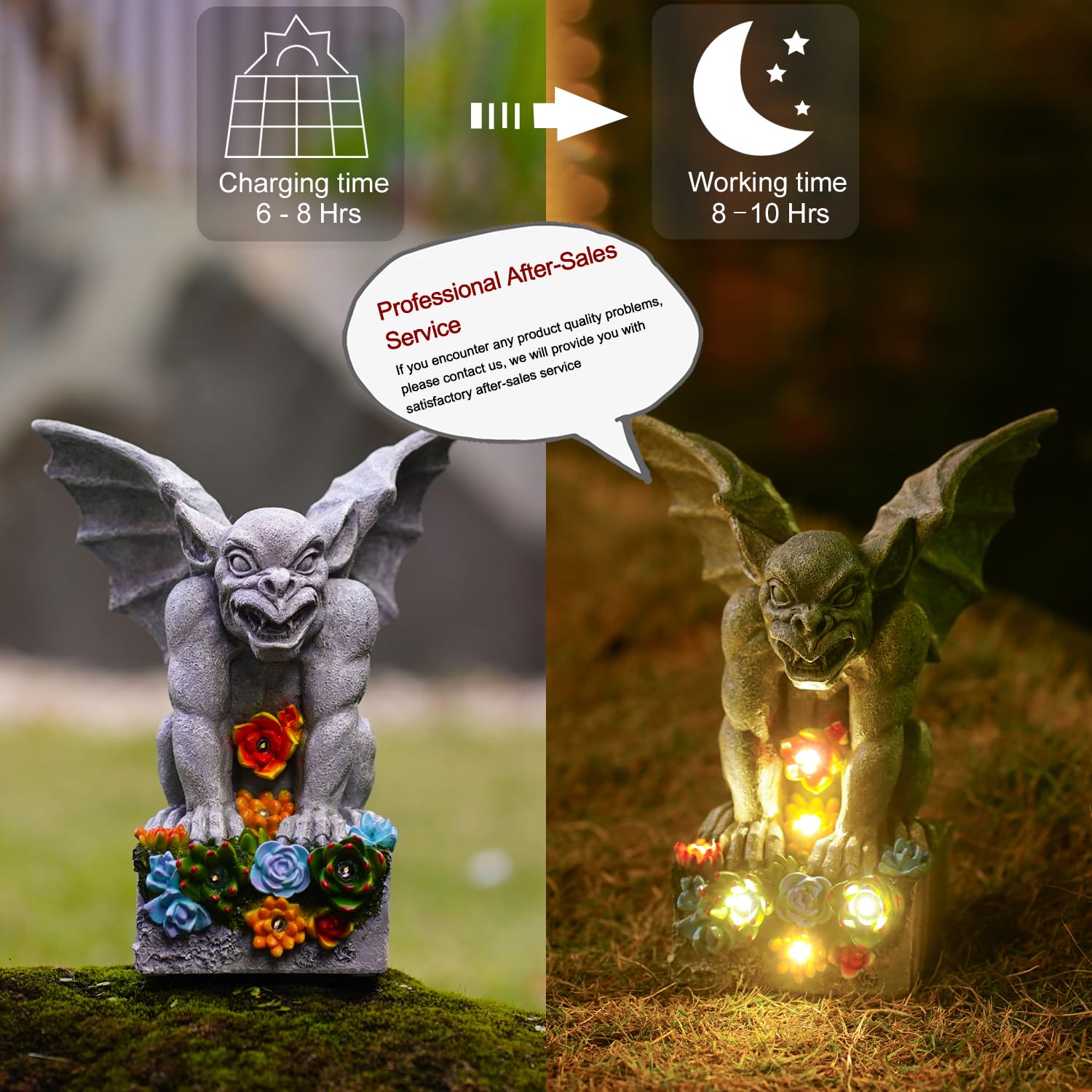 Philodwell Solar Gothic Gargoyle Garden Statues: Outdoor Sculptures With Succulent Lights Decor For Patio Lawn Yard Art - Gifts