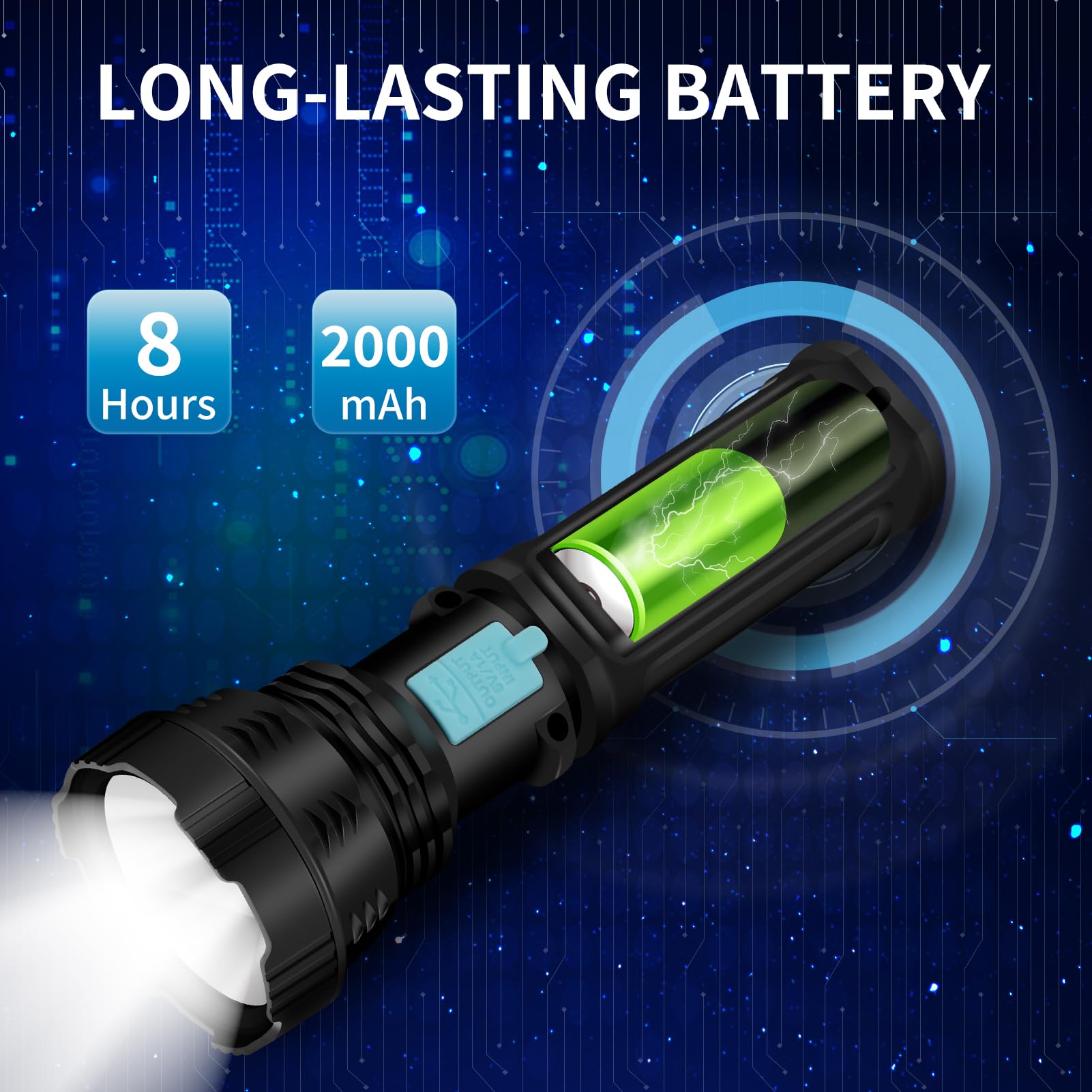 Voetir Led Solar Flashlight, 1500 Lumens Led Solar Handheld Rechargeable Flashlights With Ip65 Waterproof, 2000Mah Battery For S