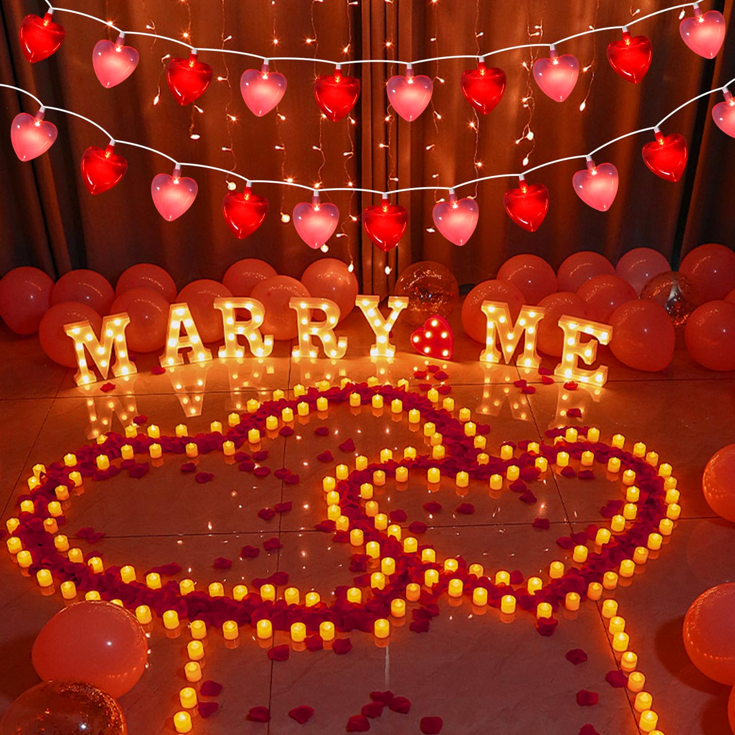 8.5Ft Valentines Decorations Lights, Red & Pink Heart String Lights With 10 Led Clear Red And Pink Heart Lights, Connectable Rom