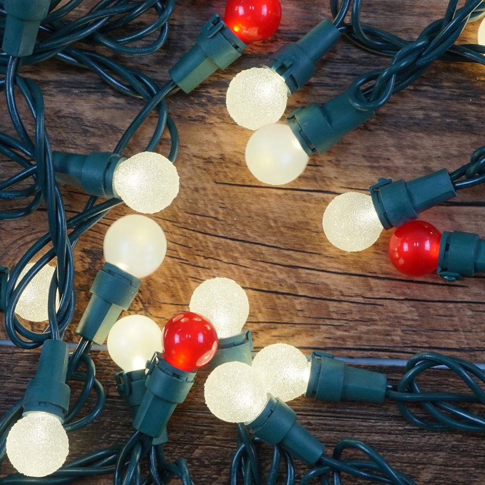 BOHON 50LED Multi Color Pearl String Lights - G15 Glass Bulbs for Indoor/Outdoor Christmas Decor - Red and White