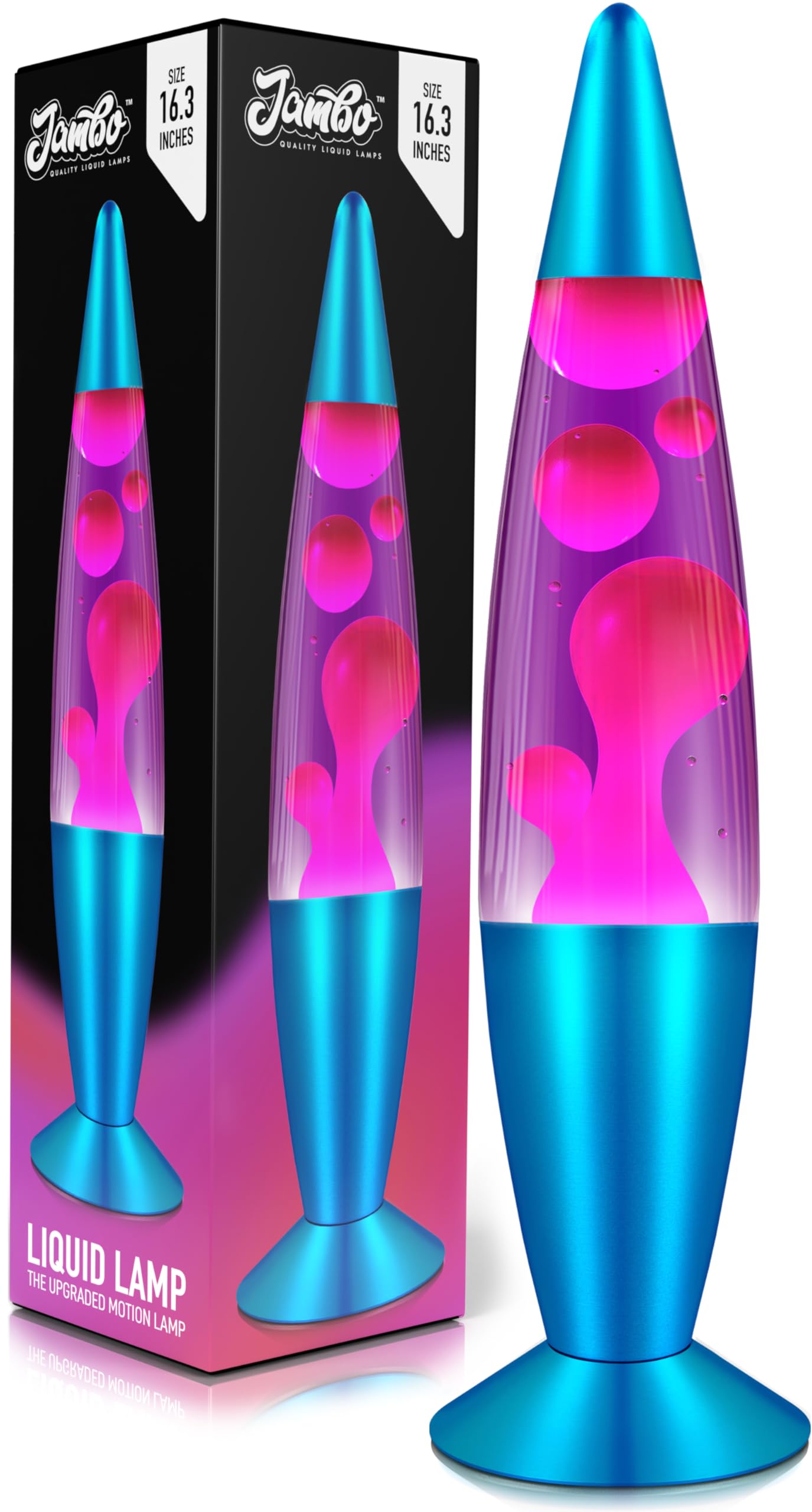 Jambo Liquid Motion Lamp - 16in Glass, Blue Base, Purple Liquid, Pink Wax, Entertaining for All Ages