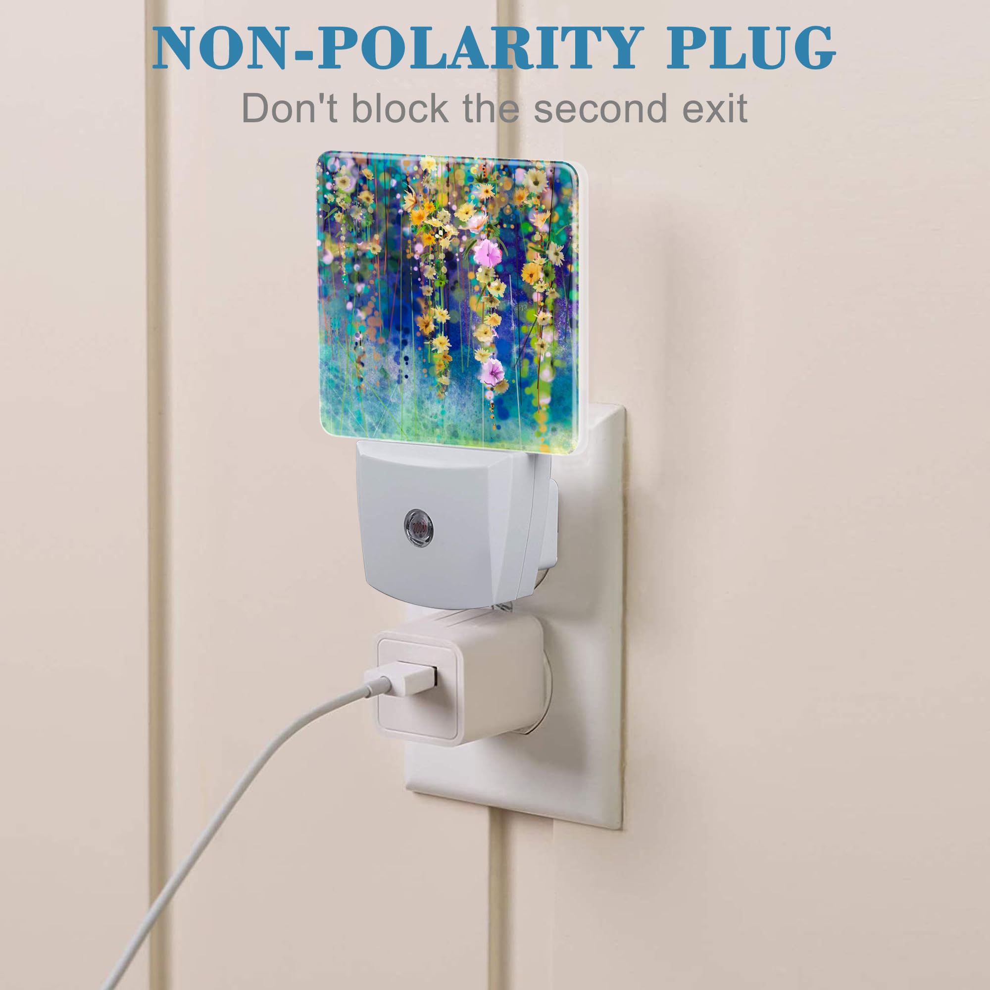 Uiaoiais Abstract Ivy Flowers Watercolor Painting Night Light Plug Into Wall With Dusk To Dawn Sensor Cute Nightlight For Kid Gi
