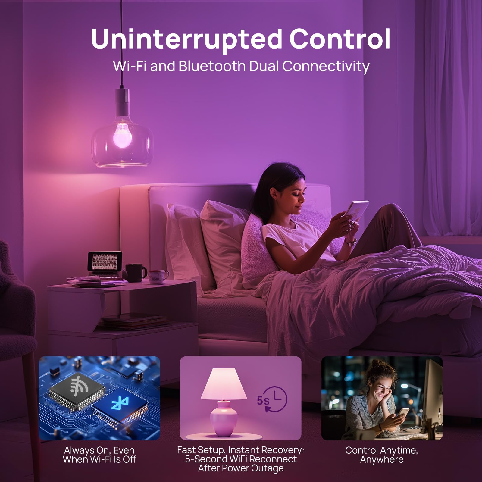 Linkind Smart WiFi Light Bulbs, Color Changing A19 E26 Dimmable, 800 Lumen, 6 Pack, Multi-colored, No Hub Needed, Works with Alexa & Google Home