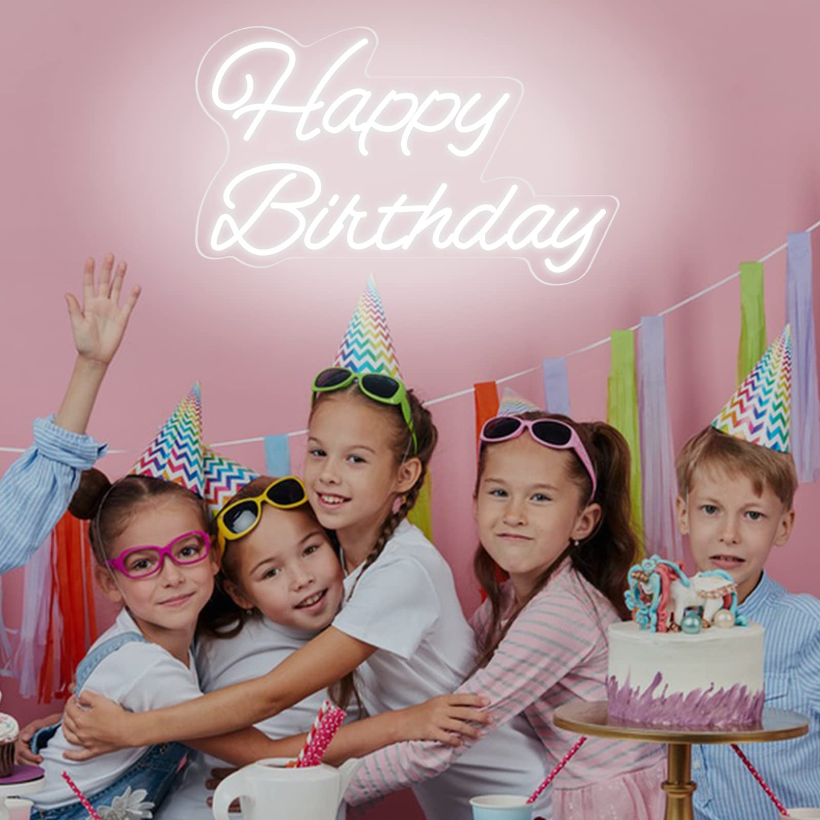 Neonawall Happy Birthday Neon Sign - 16 Inch White Led Light With Dimmable Switch For Party Decoration And Gifts