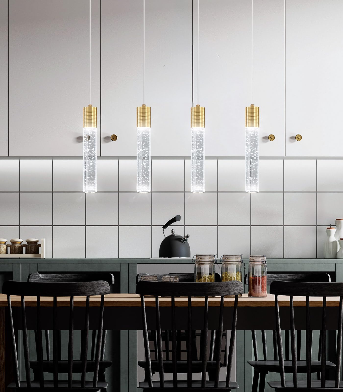 Dolria 4-Lights Modern Crystal Chandeliers For Kitchen Island Mini Pendants Lighting Fixture Led Ceiling Light For Dining Room Living Room 6000K