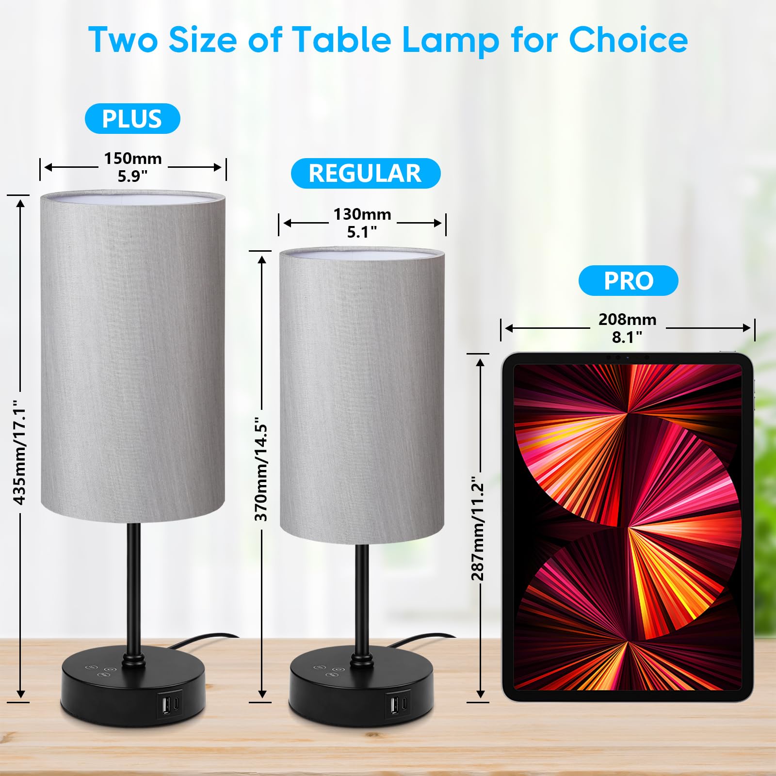 Unicozin Table Lamp, 17Inch Stepless Dimmable, RGB Color Changing, Grey Shade