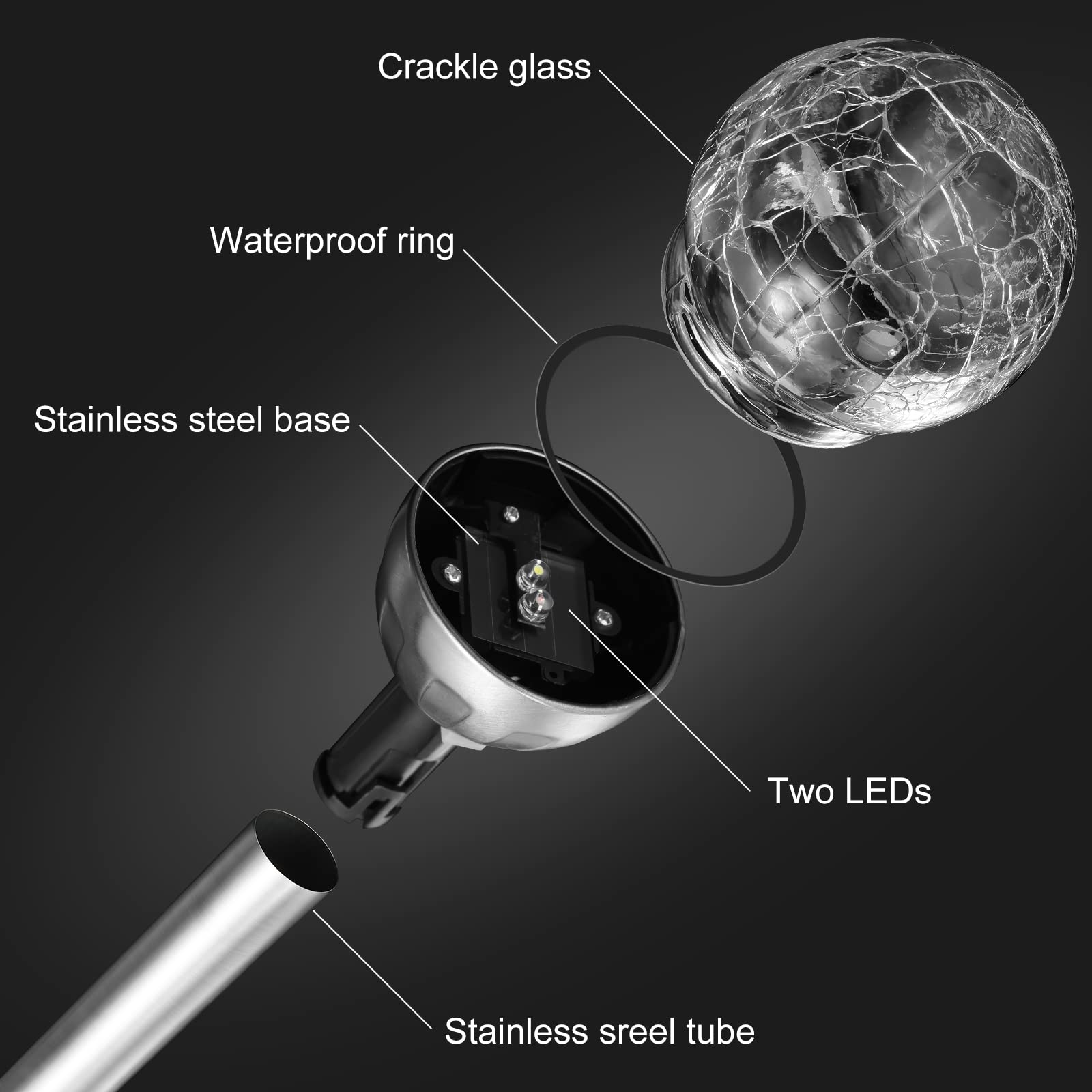 BBTO Solar Garden Lights - 12 Pcs Cracked Glass Ball LED, 7 Color Changing, Decorative Outdoor Pathway Lighting, Multicolor
