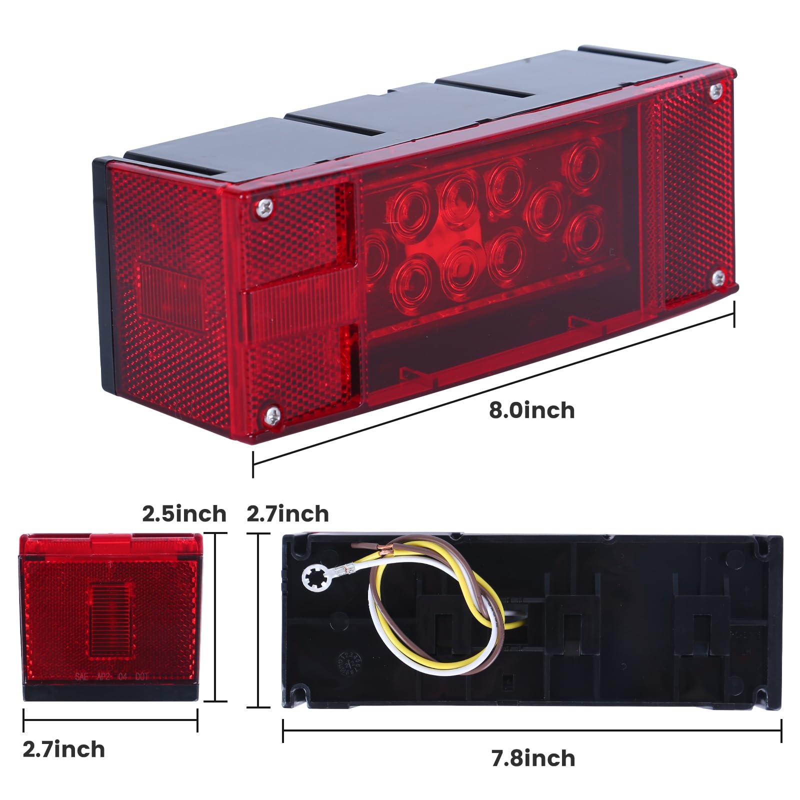 MAXXHAUL 70468 Trailer Light Kit - 12V LED Waterproof Submersible, Rectangular, Black, for Trailers, Boats, RVs, and Snowmobiles