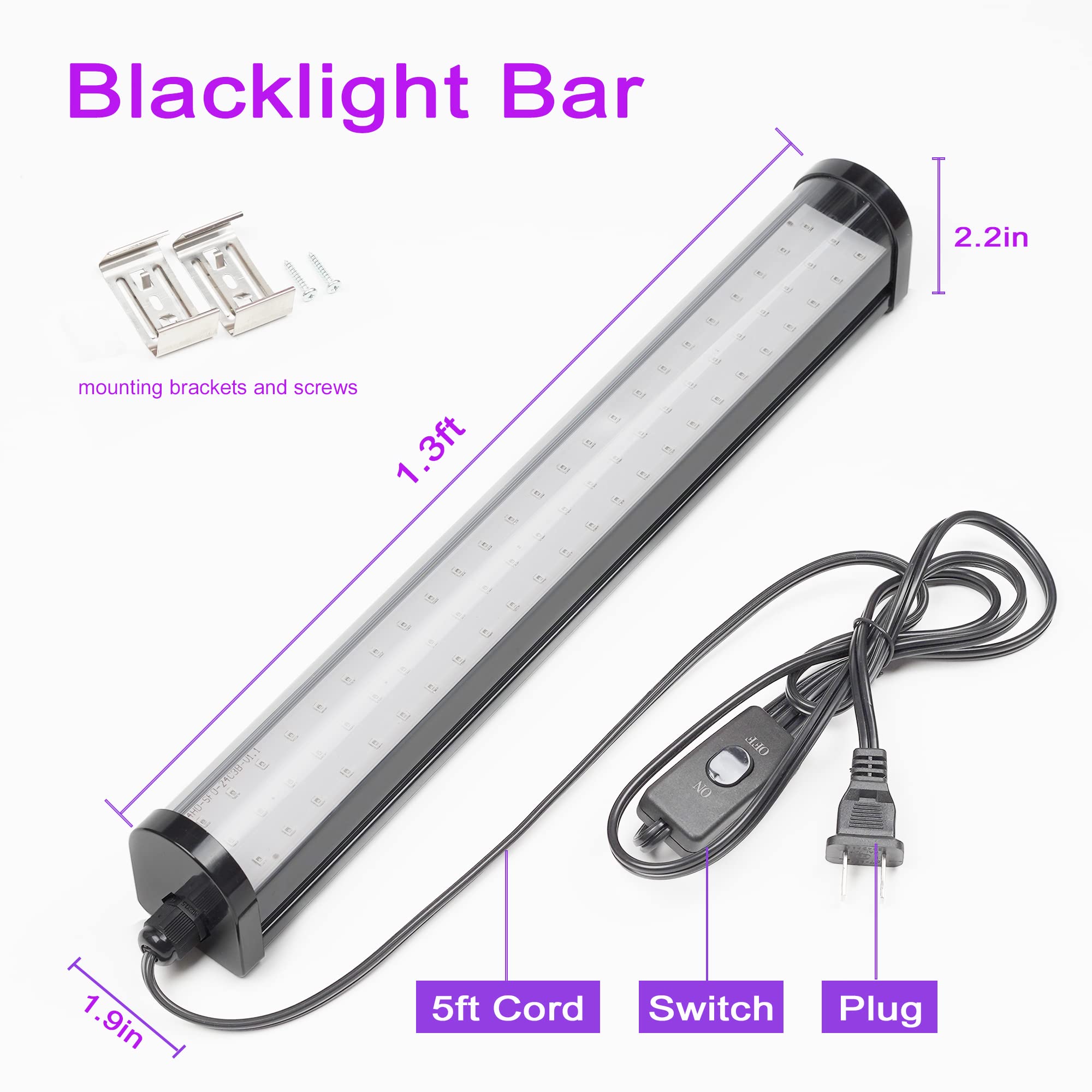GREENIC 25W LED Black Light Bar, 1.3ft UV Glow Light with 5ft Cord, Perfect for Halloween, Birthday Decor, Body Paint, and Posters - Purple
