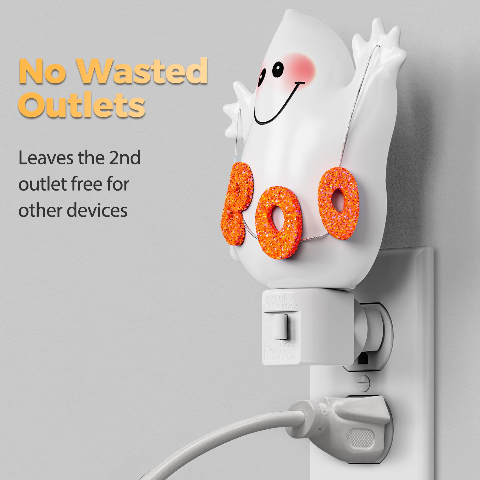 DORESshop Halloween Night Light Plug in, Ghost Night Lights, 2 Count, Warm White, 360° Rotatable, Cute Decorative for Kids & mature-themeds