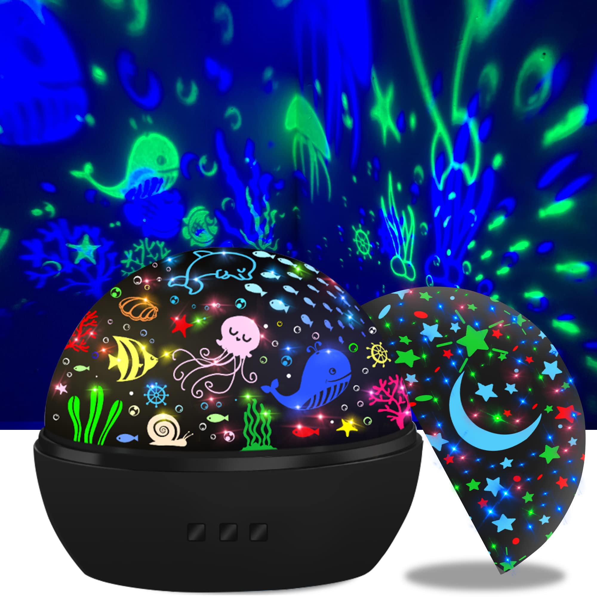 KEVAP Night Light for Kids,360° Rotating Starry Night Light Projector for Babys,Ocean Wave Projector for Kids Toddlers, Easter Birthday Gifts for Children,Boys Girls Bedroom Decor (Black)