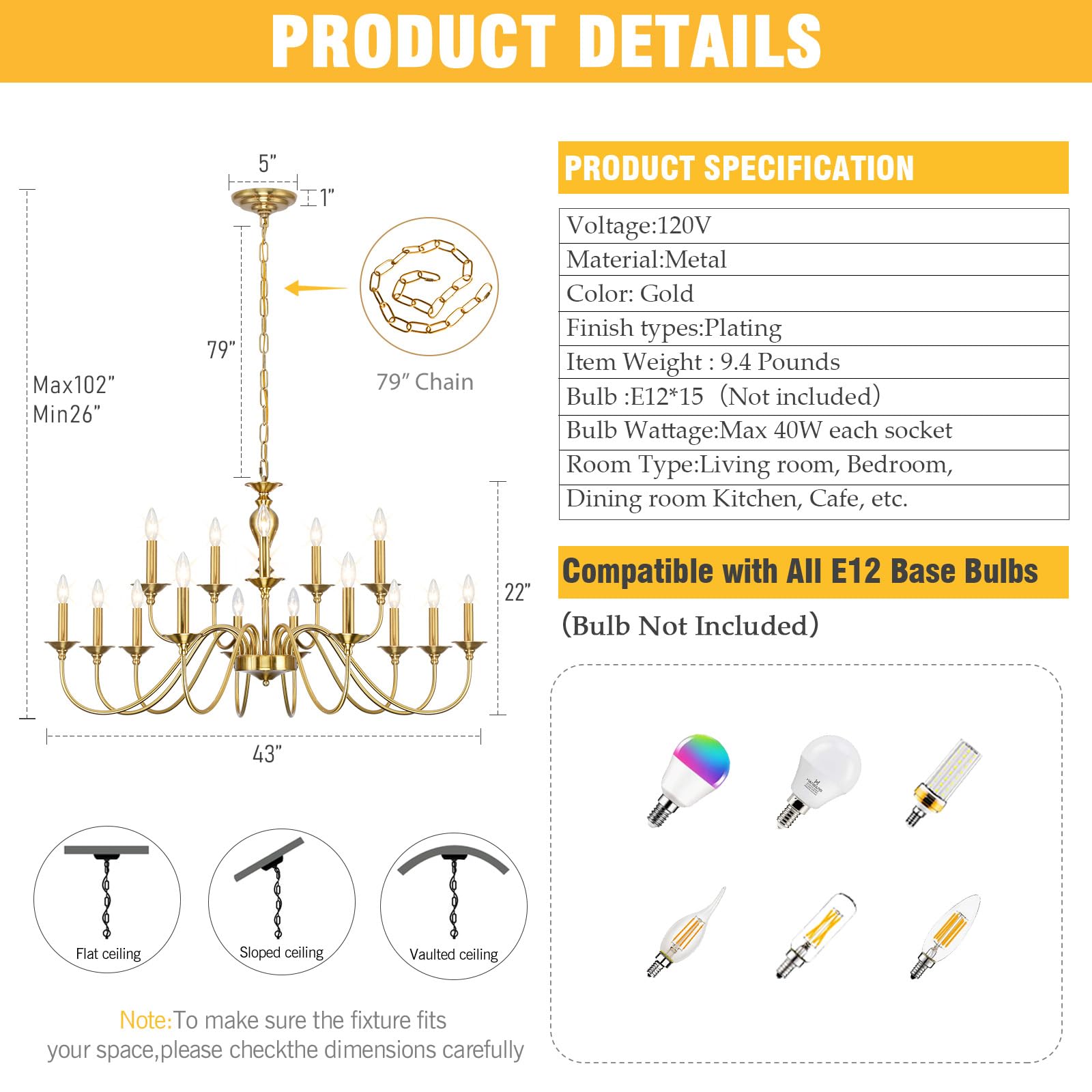 15 Light Gold Chandeliers For Dining Room Light Fixtures Over Table, Large Farmhouse Chandelier For Living Room , Industrial Can