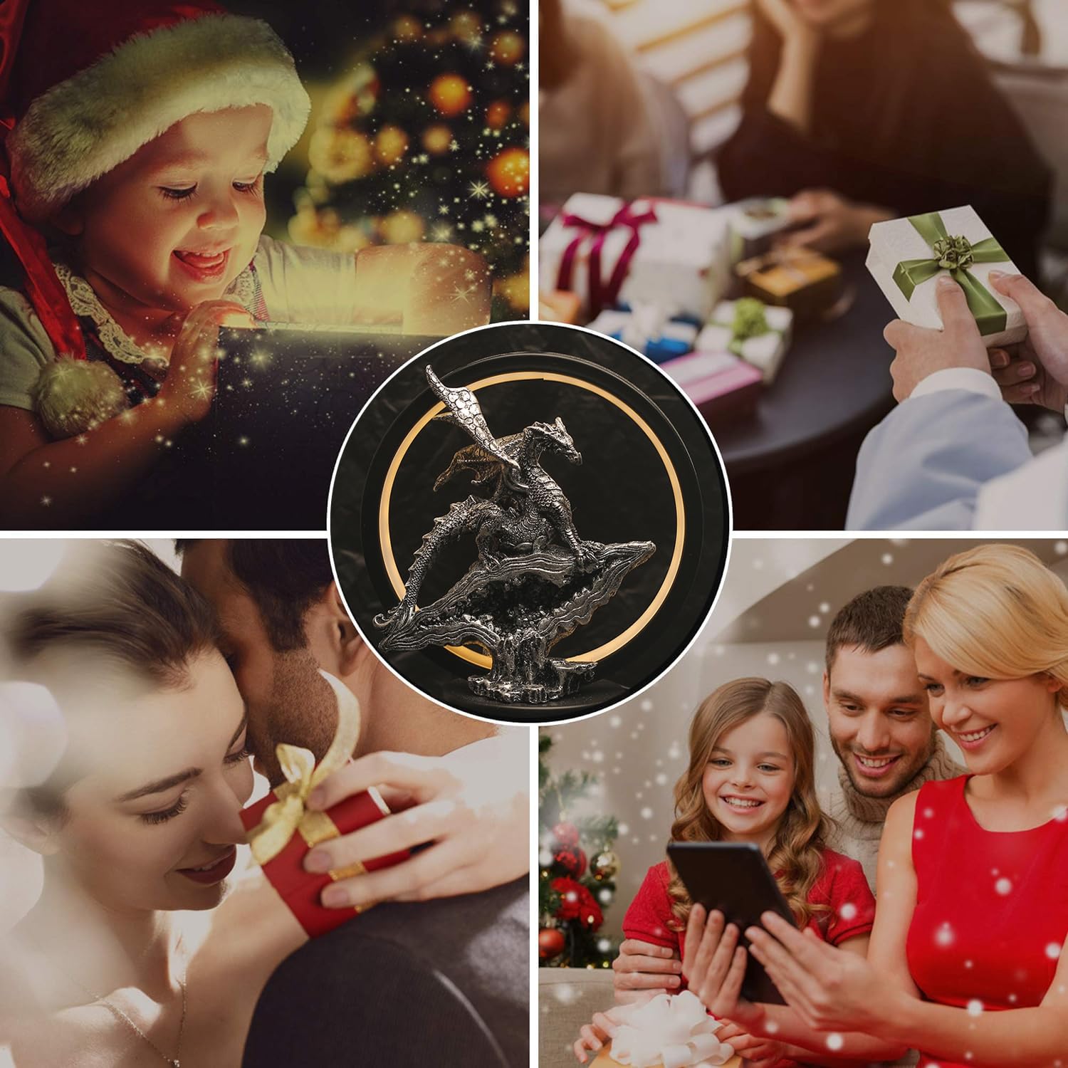 Hmusnwol Dragon Lamp Collectible Decor-Dungeons And Dragons Gifts - 6.15 Inch Led Circle Table Lamp For Dragons Lover,Bedroom/Bo