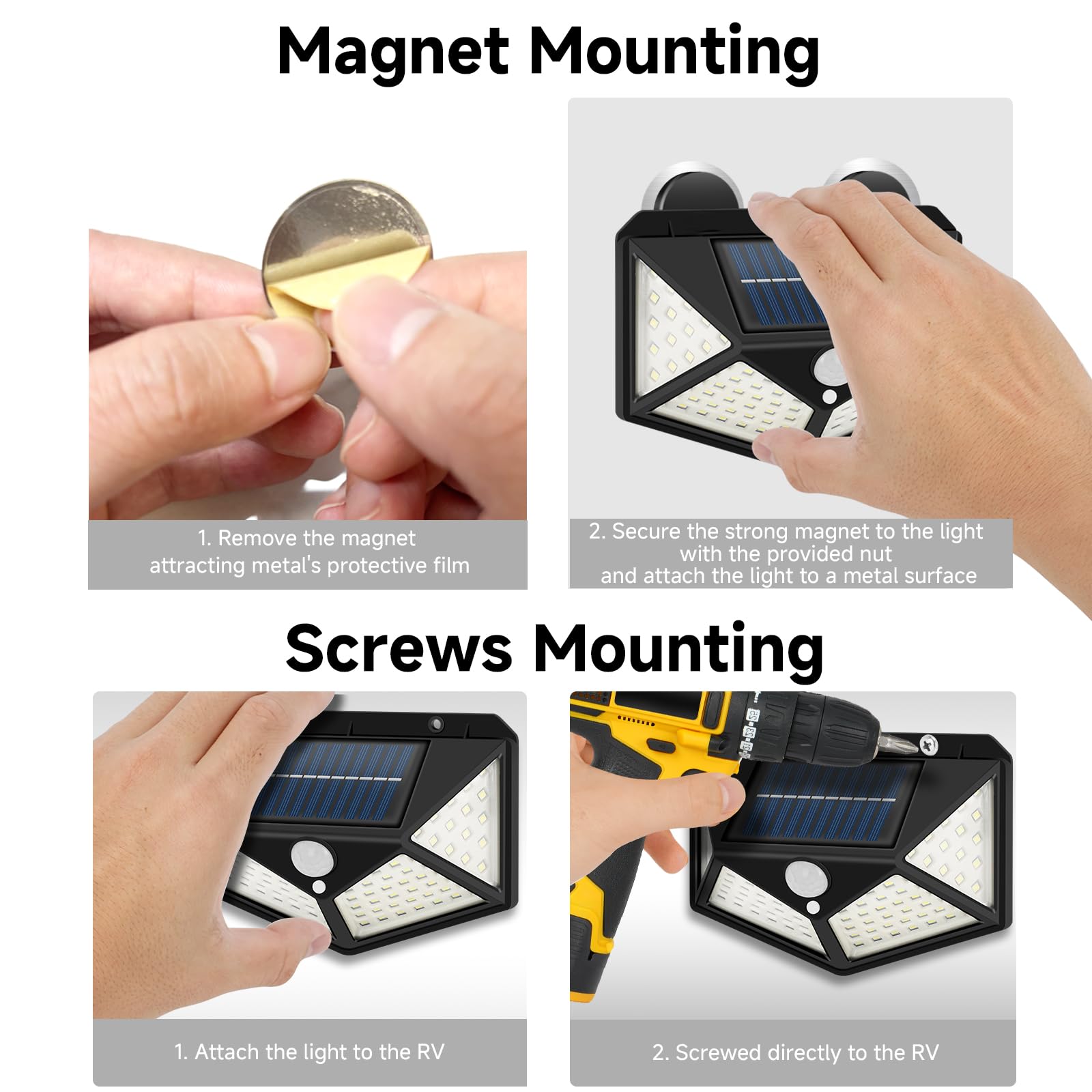 DZGKGM Magnetic RV Solar Light - Motion Sensor, 2 Pack, Black, ABS Plastic, Easy Installation for Trailers & Campers
