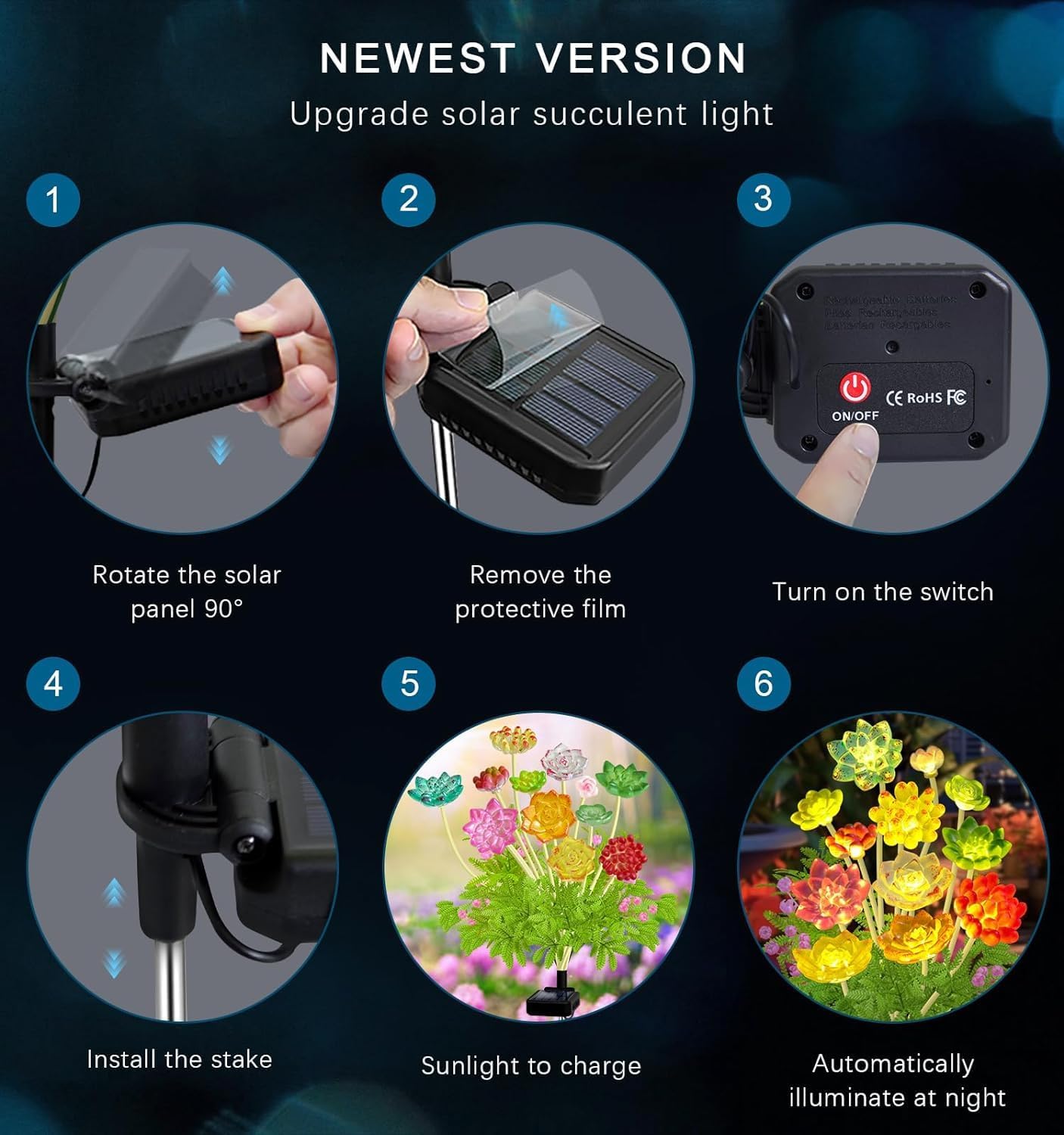 Kohlrabi Solar Garden Lights Outdoor  Upgraded 6 Pack Succulent Solar Lights  Gardening Gifts For Women  Succulent Plant Yard Decor Waterproof For Lawn Patio Pathway