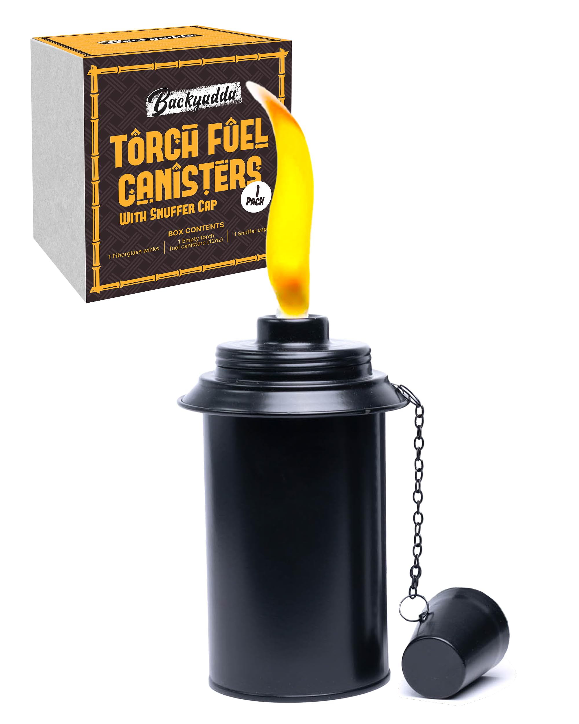 Backyadda Single Torch Replacement Canister (16 oz). Compatible with Tiki Torches. Easy Fill Opening. 1-Pack Standard Metal (Wit