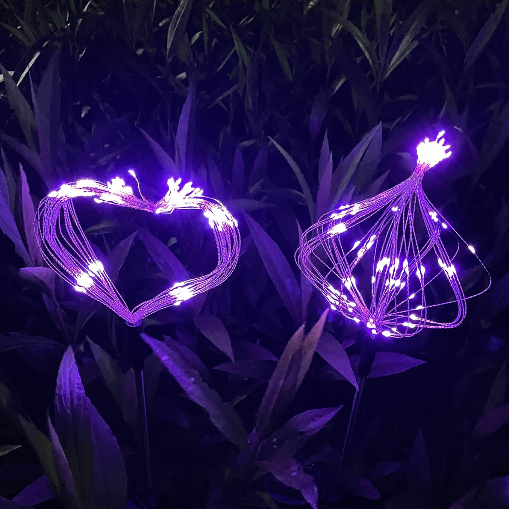 JJGoo Solar Garden Lights, 2 Pack 120 LEDs, Waterproof Outdoor Firework Lights, Purple