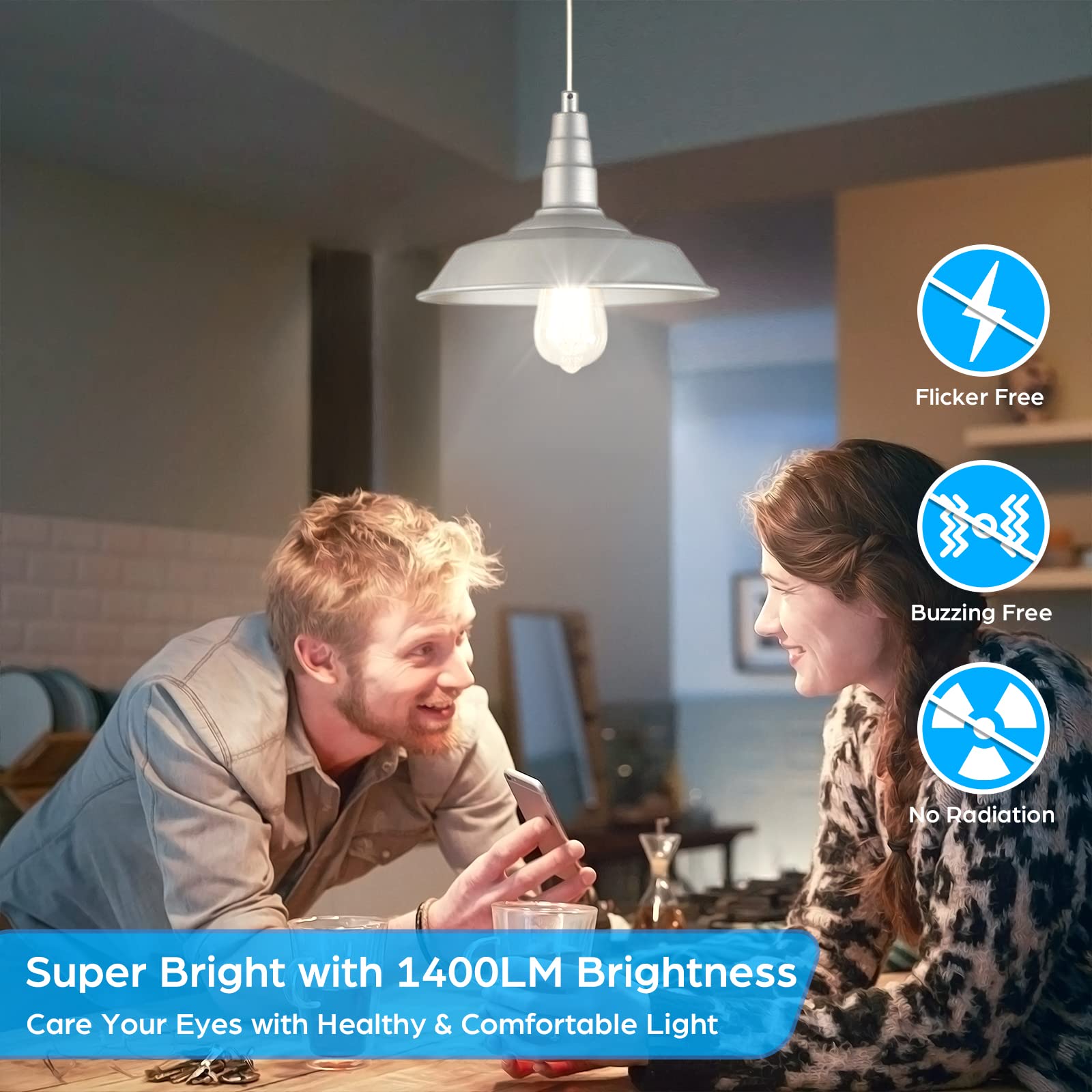 Sucolite 4-Pack E26 Led Edison Bulbs 100W Equivalent 1400Lm 4000K Daylight White Glass