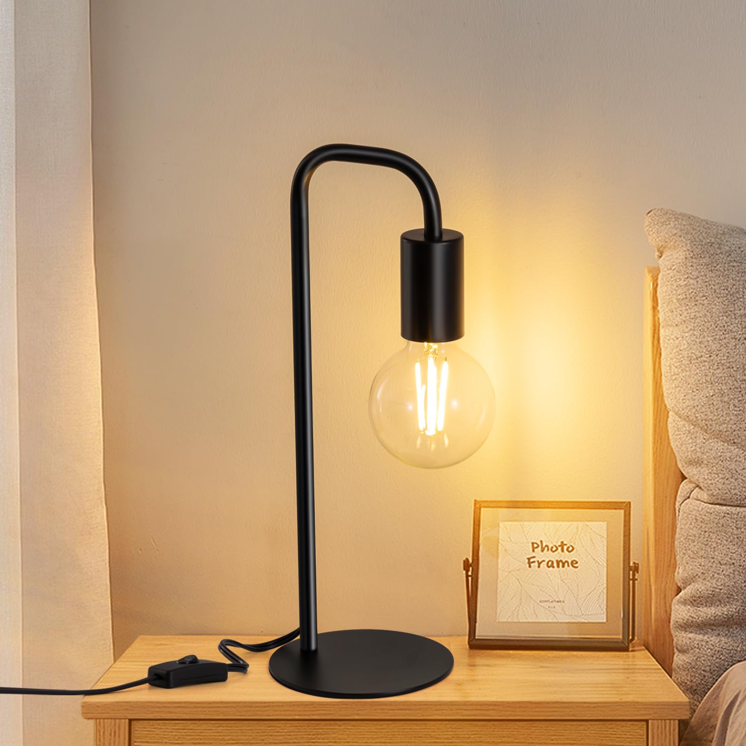 Iporovon Industrial Table Lamp, E26 Socket, Modern Black Nightstand Lamp, TL-231222