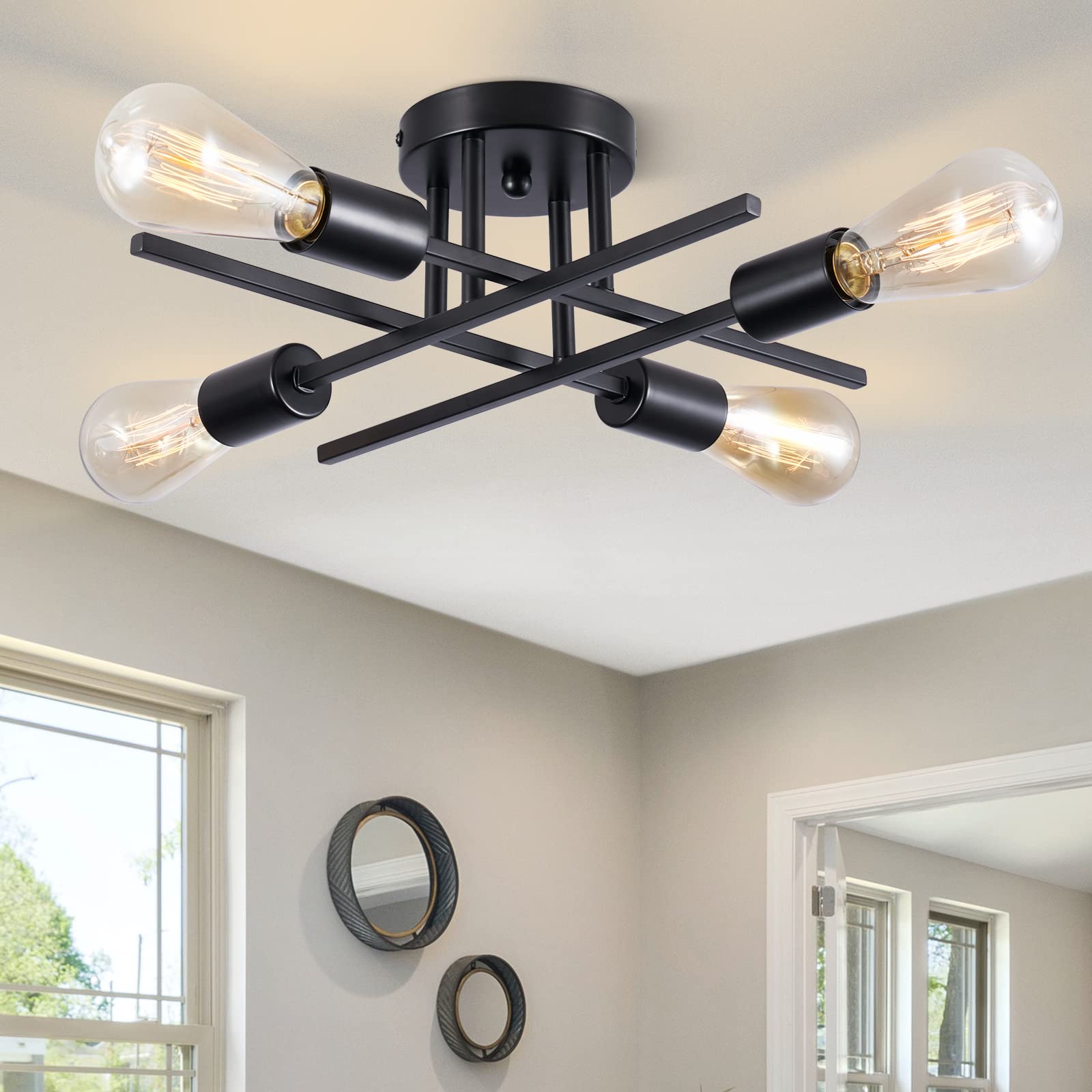 BrkNit Sputnik Chandeliers, Modern Semi Flush Mount Ceiling Light with E26 Base, Mid Century Industrial Kitchen Farmhouse Light 