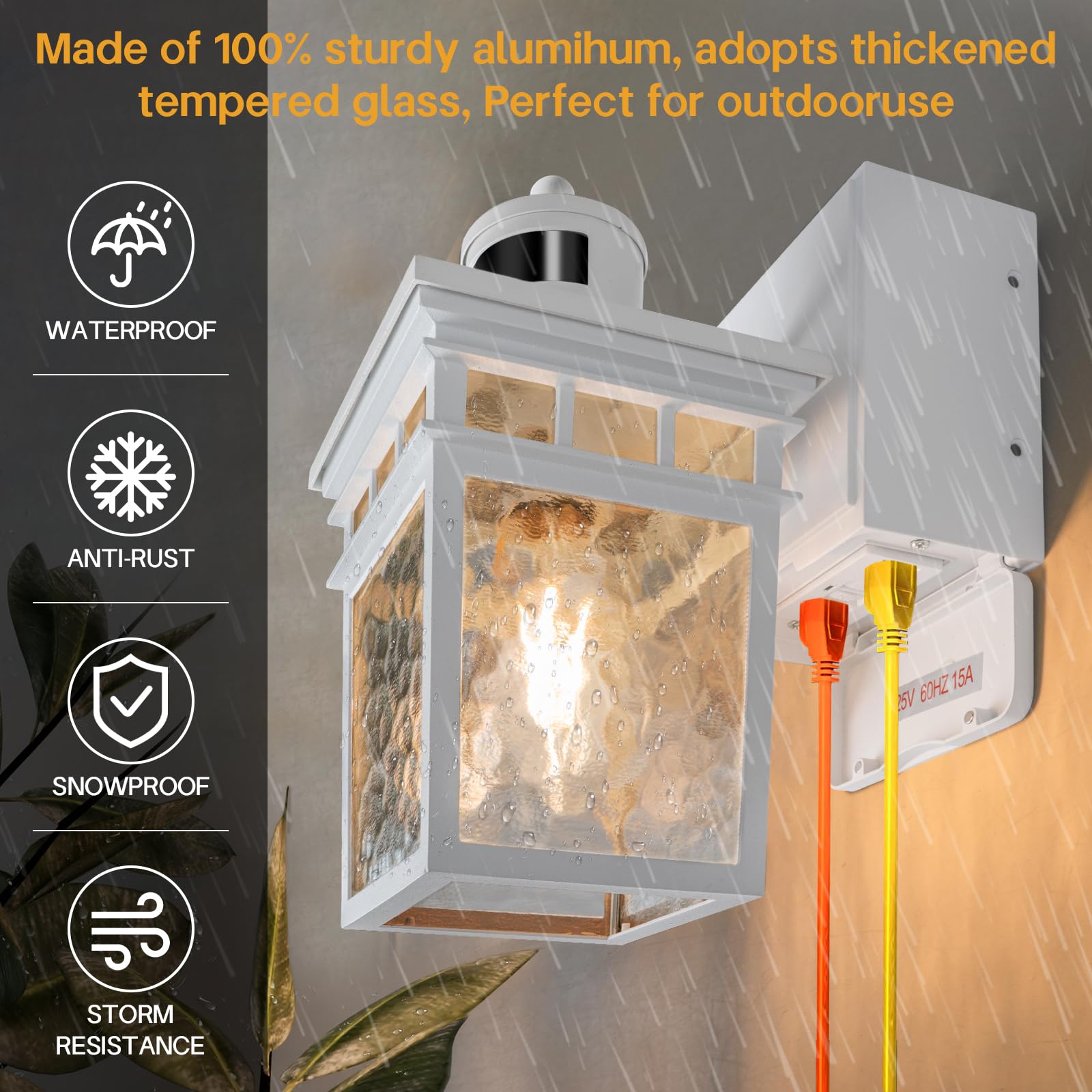 Vioaoeafa 2 Pack Porch Light Outdoor With Gfci Outlet - 3 Lighting Modes Exterior Light Fixture, Dusk To Dawn Motion Sensor Wall