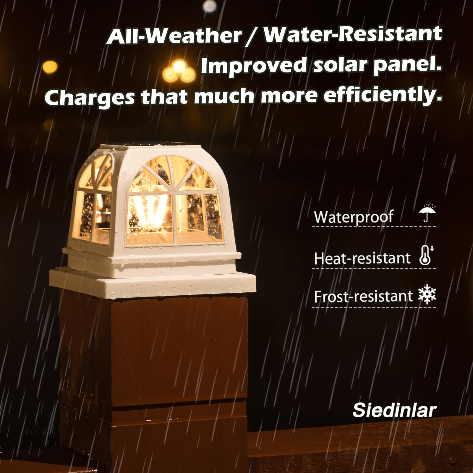 Siedinlar Solar Post Cap Lights Outdoor Fence Deck Post Light 2 Brightness Edison Led Bulbs For 4X4 5X5 Wooden Vinyl Posts Patio Decoration  Warm White Lighting 4 Pack (White)