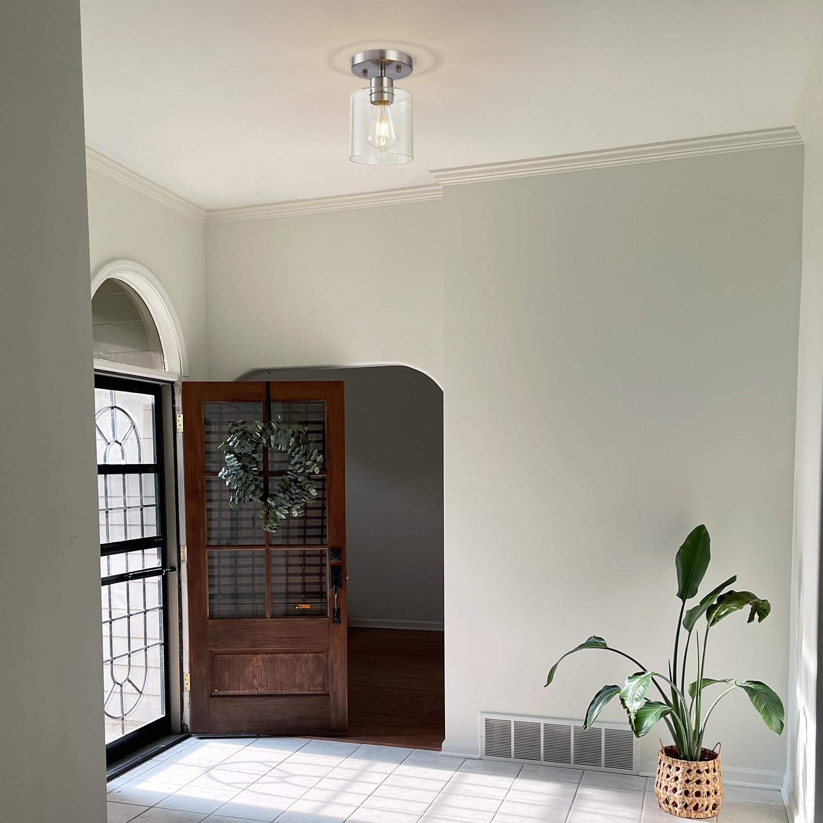 Diduio 1 Light Semi Flush Mount Ceiling Light, Brushed Nickel Ceiling Light Fixtures, Modern Light Fixtures Ceiling Mount, Ceili