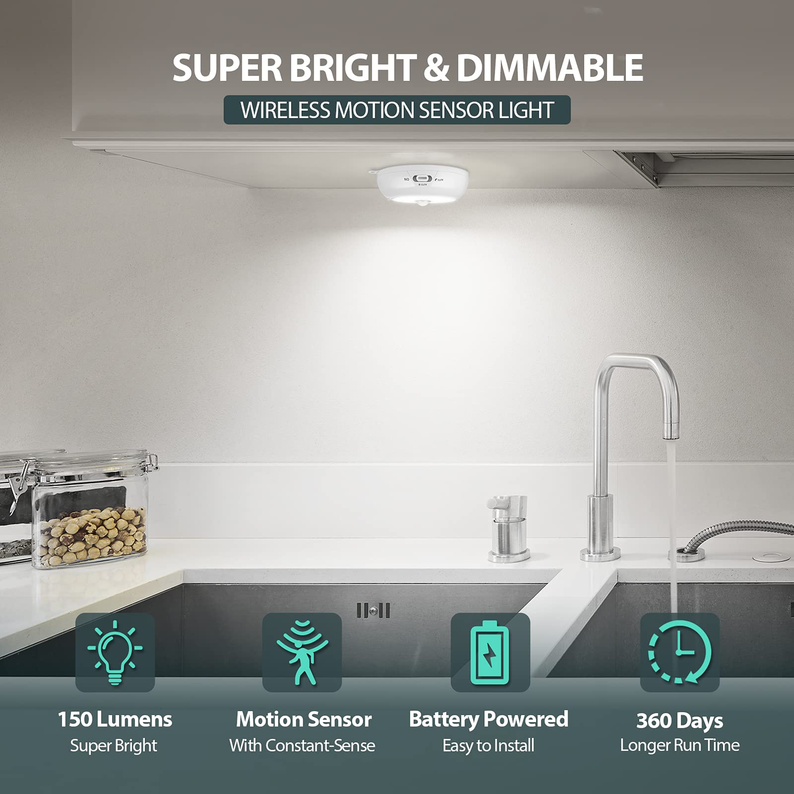 Bls Motion Sensor Light Indoor, Wireless Led Night Light, Under Cabinet Lighting, Battery Powered Puck Lights For Closet, Kitche