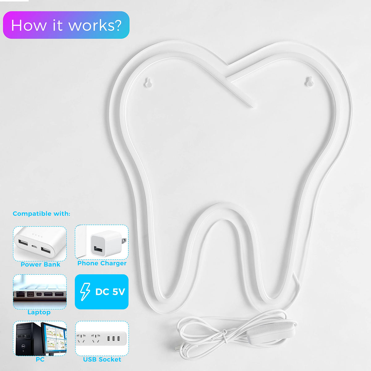 Tooth Neon Sign for Dental Office | LED Dentist Decor & Gift - Cool ...