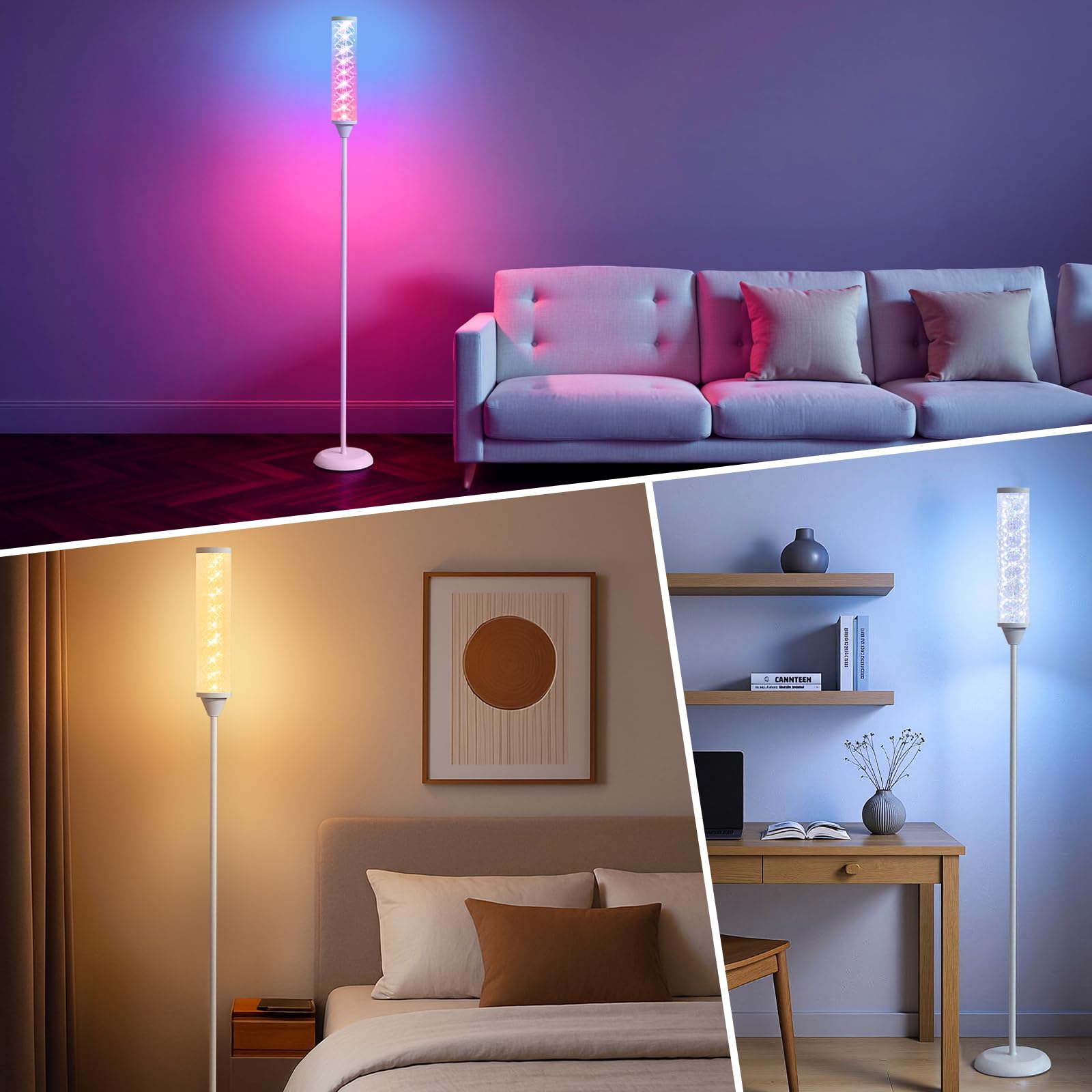 WORLD WIN Prism Glow Floor Lamp - Smart RGB LED, Mosaic Star, 3 Color Temperatures, Iron, White, Model: prism glow floor lamp 04