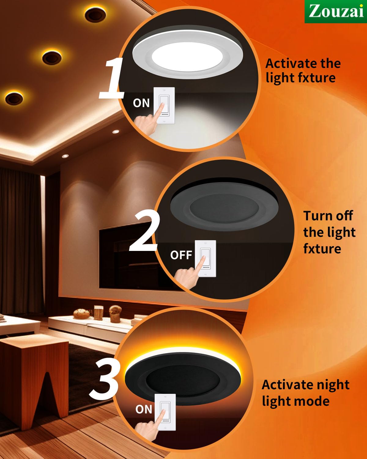 Zouzai 12 Pack 4 Inch 5Cct Led Recessed Ceiling Light With Night Light, 2700K/3000K/3500K/4000K/5000K Selectable Ultra-Thin Ligh