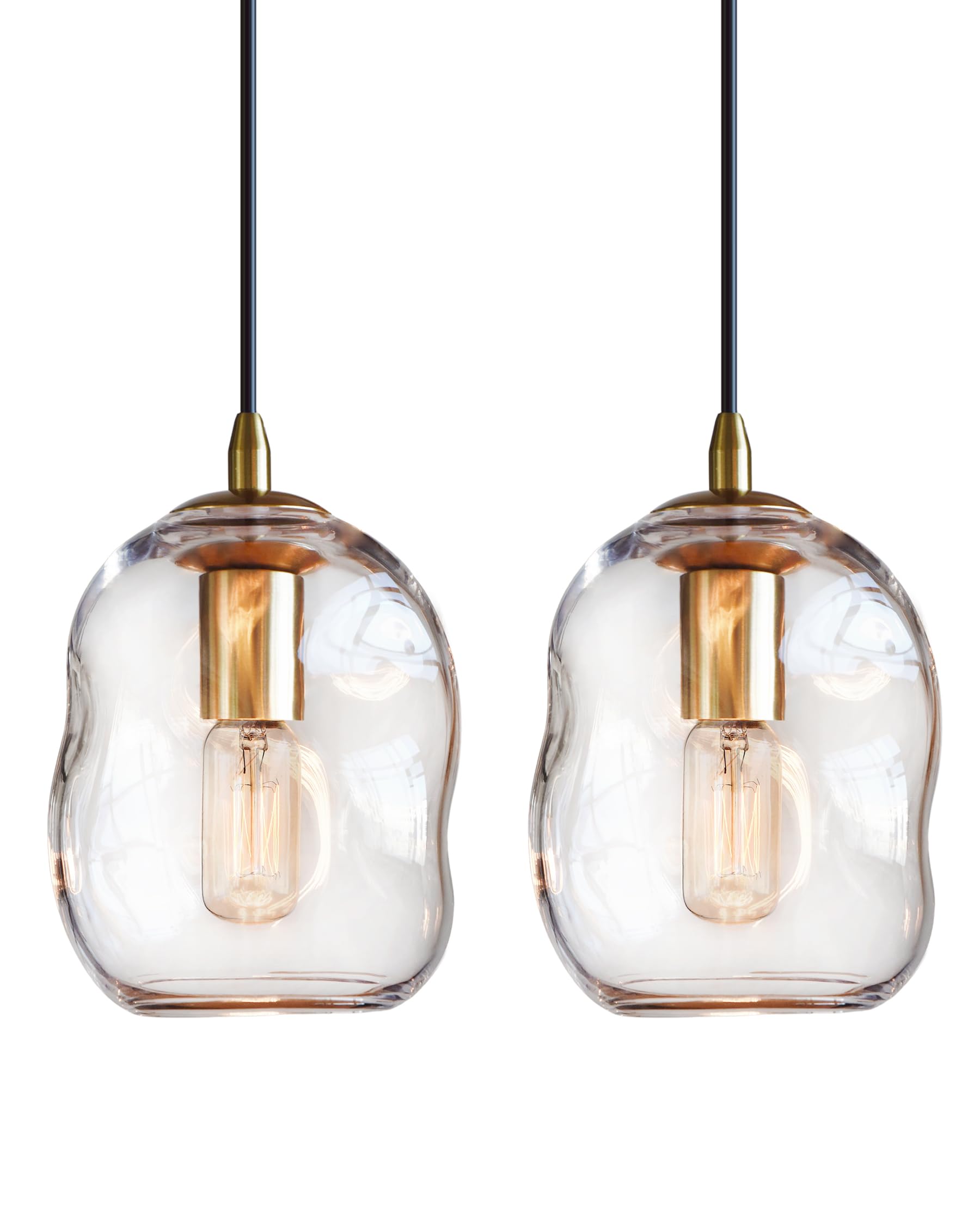 CASAMOTION Pendant Lighting Kitchen Island Modern Clear Glass Organic Globe Gold Kit Adjustable Cord Hanging Light Fixtures Dini
