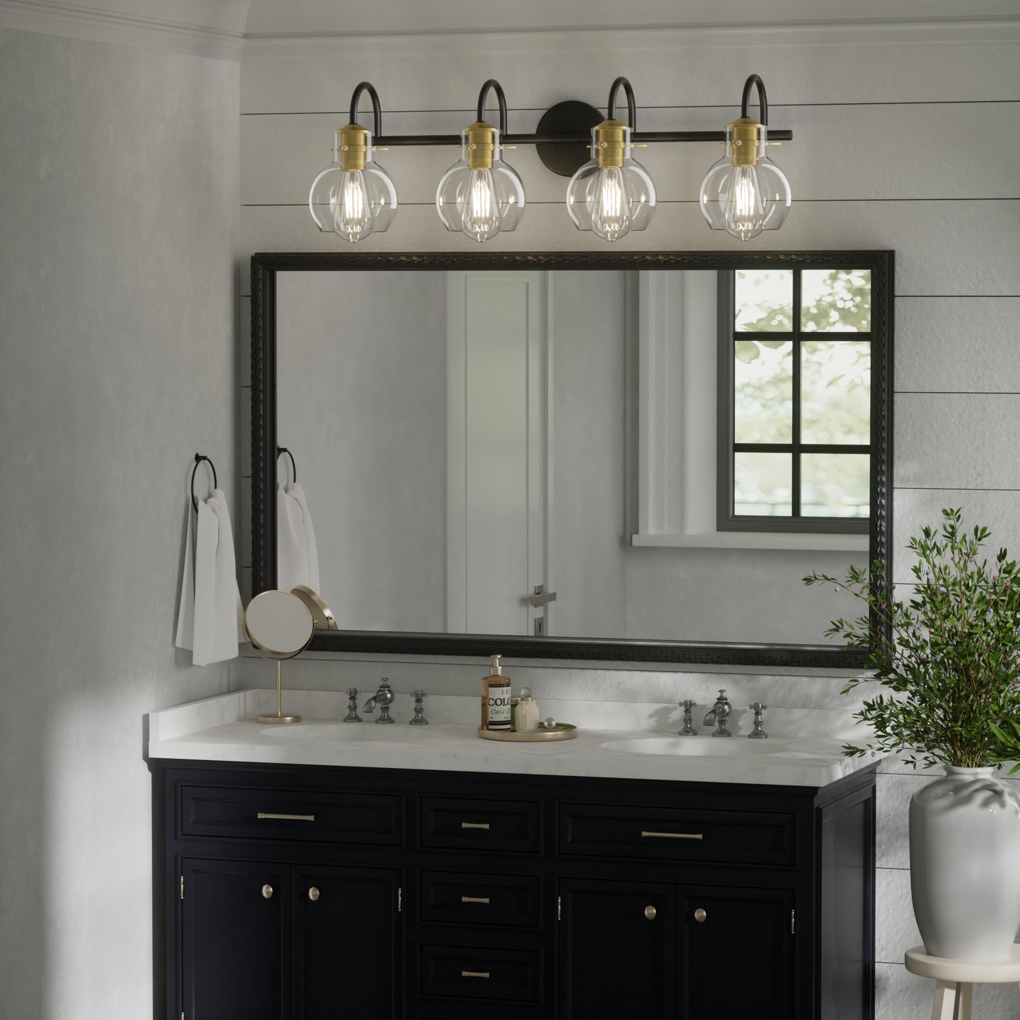 PRIMEPLUS Bathroom Vanity Lighting Fixture, 4 Light, Brushed Gold & Black, Metal, Model YS02V-VG5