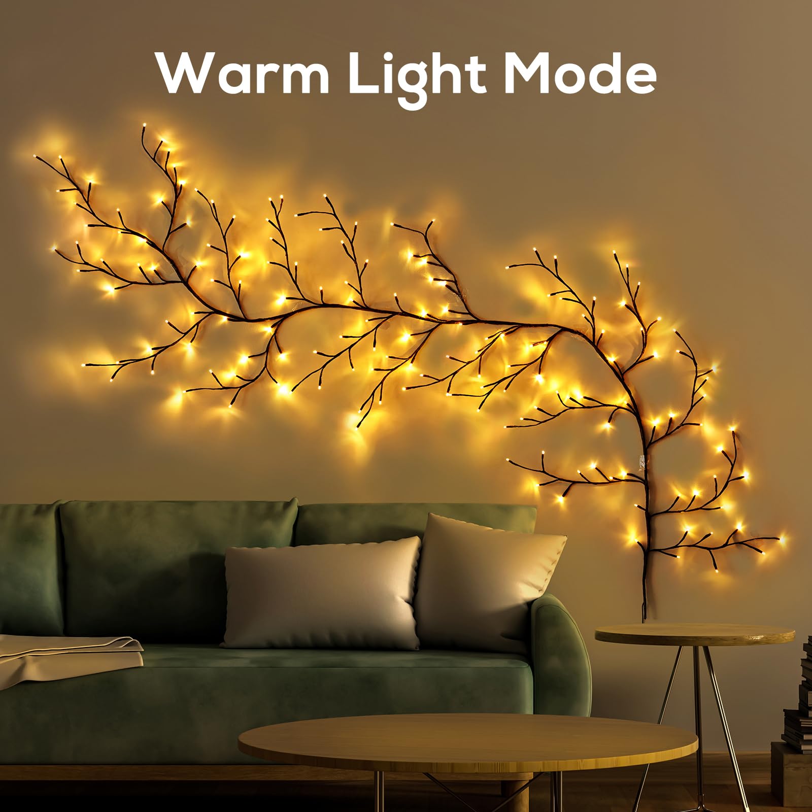 YCoisini Enchanted Willow Vine Lights, 8.2FT, 160 LEDs, Multicolor, Voice-Activated, Wall Decoration, Model USA-UP-BROWN