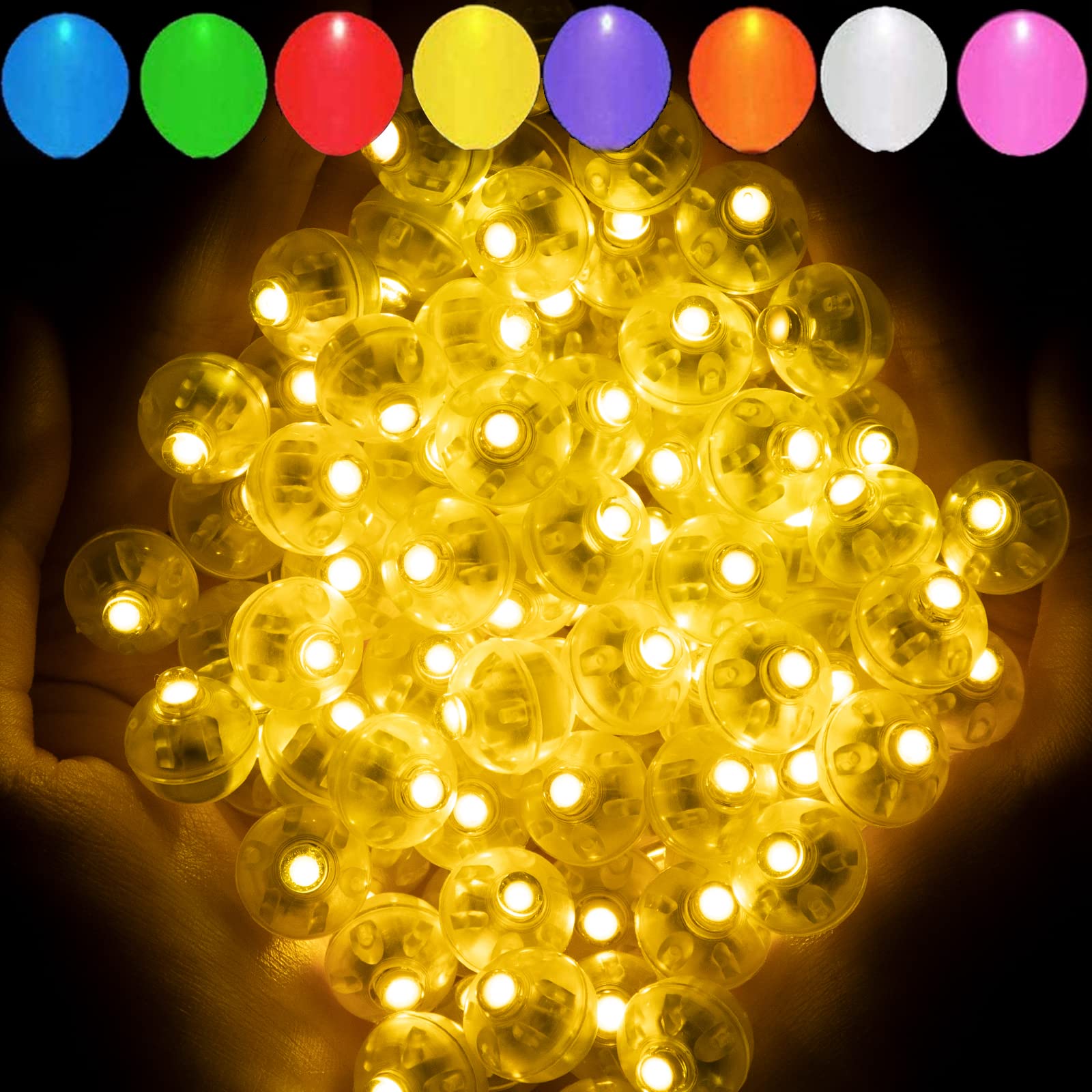 Aogist Yellow LED Balloon Light - 100pcs Waterproof Mini Lamp, Model 2, Normal Size for Party, Wedding, Birthday, Festival, Christmas