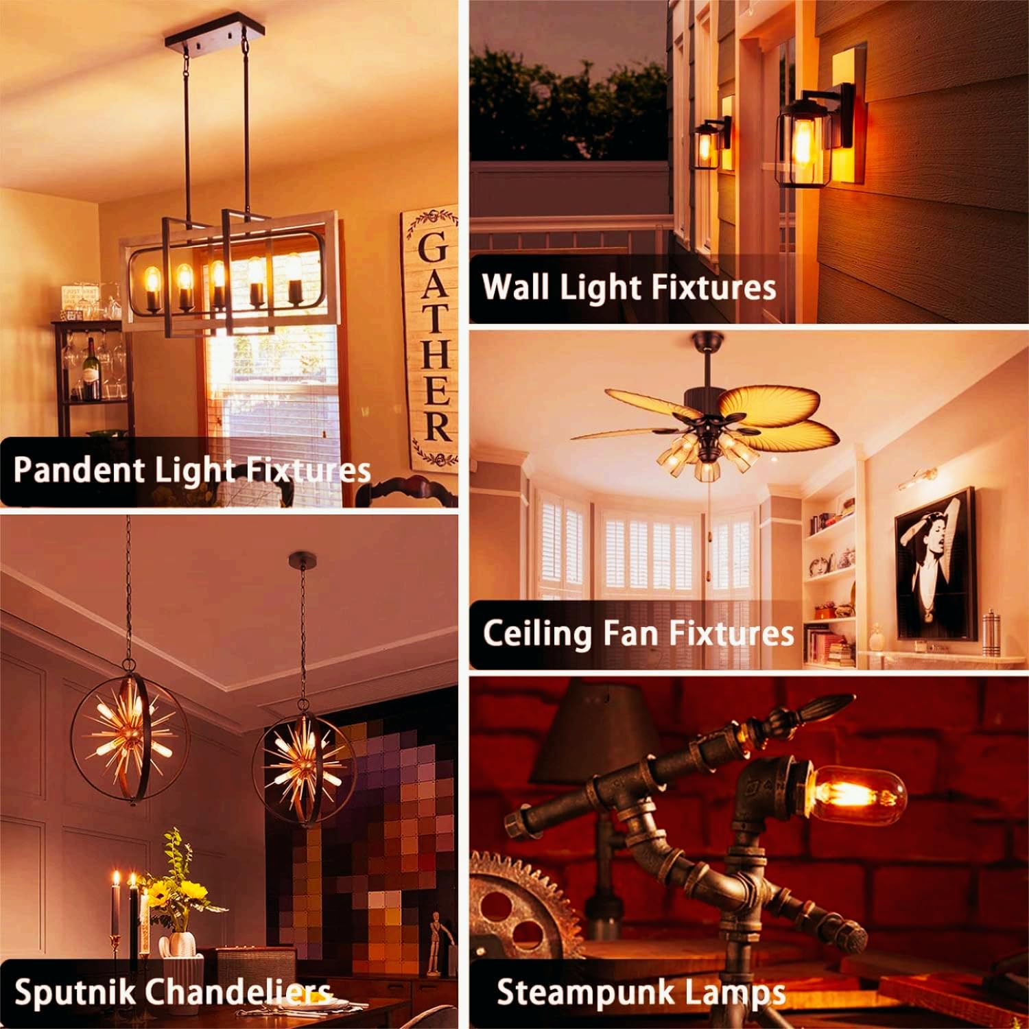 NOVELUX LED Bulb 60W Equivalent Dimmable 3.2 Inch 2200K Amber Glass Tubular 4-Pack
