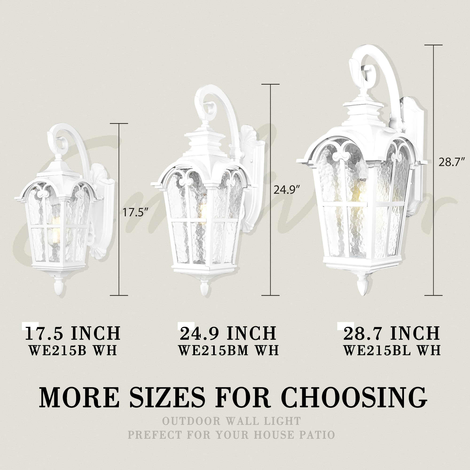Emliviar 1-Light 28.7'' Wall Sconce With Water Grain Glass, Vintage Farmhouse Wall Lamp For House Porch, White Finish In Die-Cas