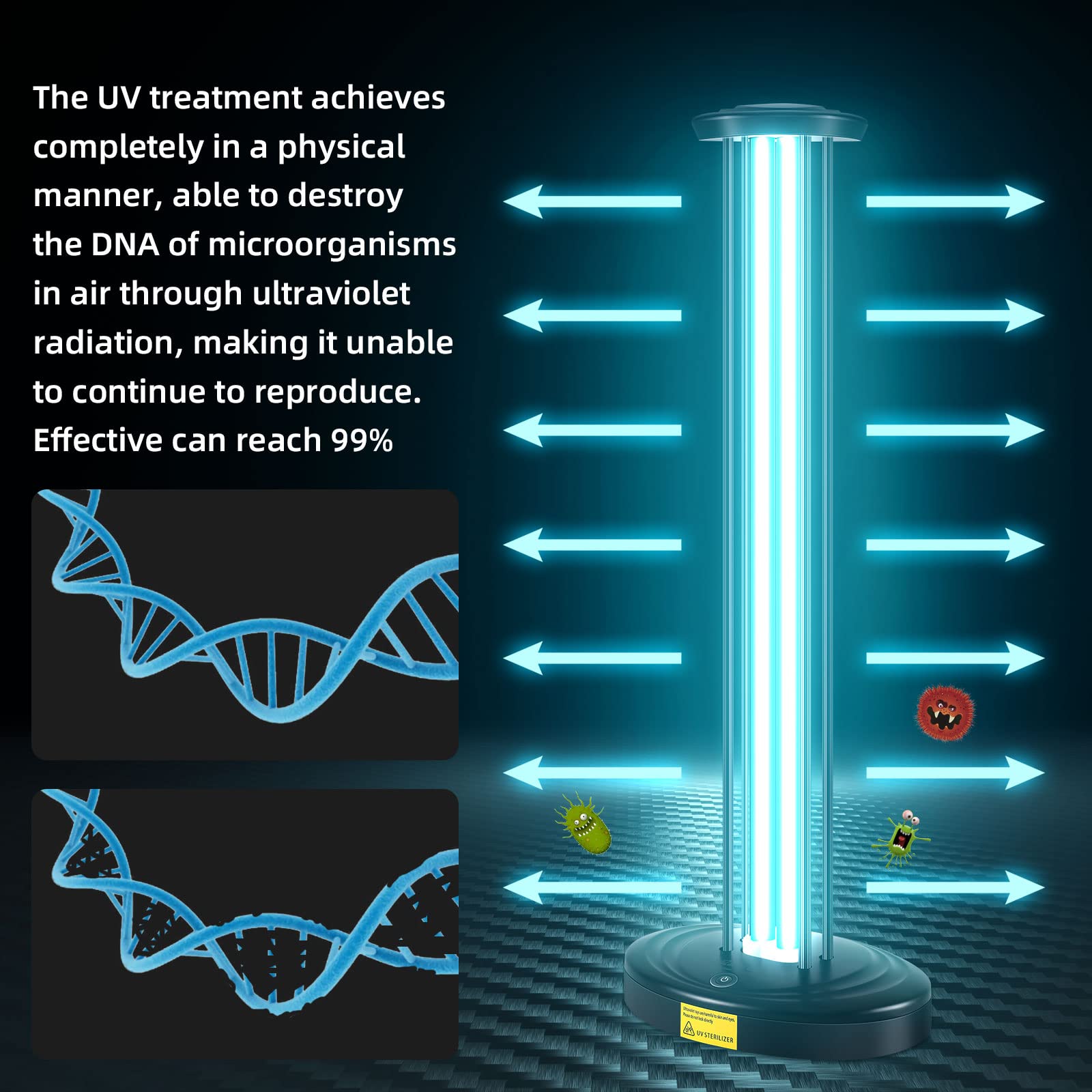 JTAPURE 100W UV Light with Ozone, Timer & Remote Control - Black, Mold & Dust Mite Eliminator, Model JTA-100WO