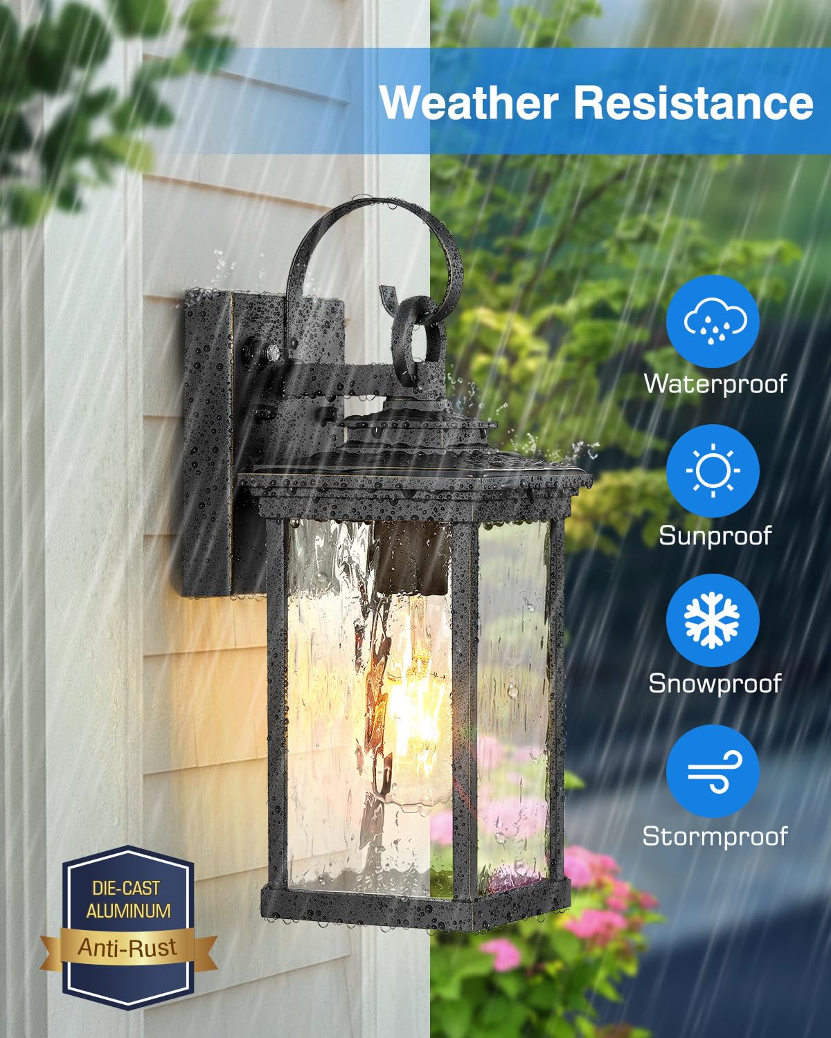 Vianis 2 Pack Dusk To Dawn Waterproof Outdoor Wall Lights, Black Lanterns For Porch And House