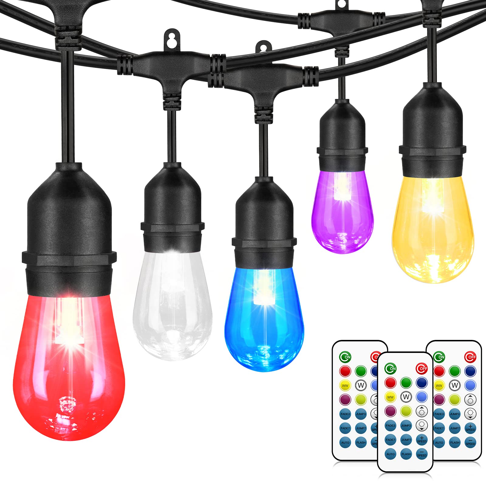 Mlambert 2 Pack 48FT Outdoor RGB Cafe String Lights, 30+5 E26 Shatterproof Bulbs, Dimmable, Black