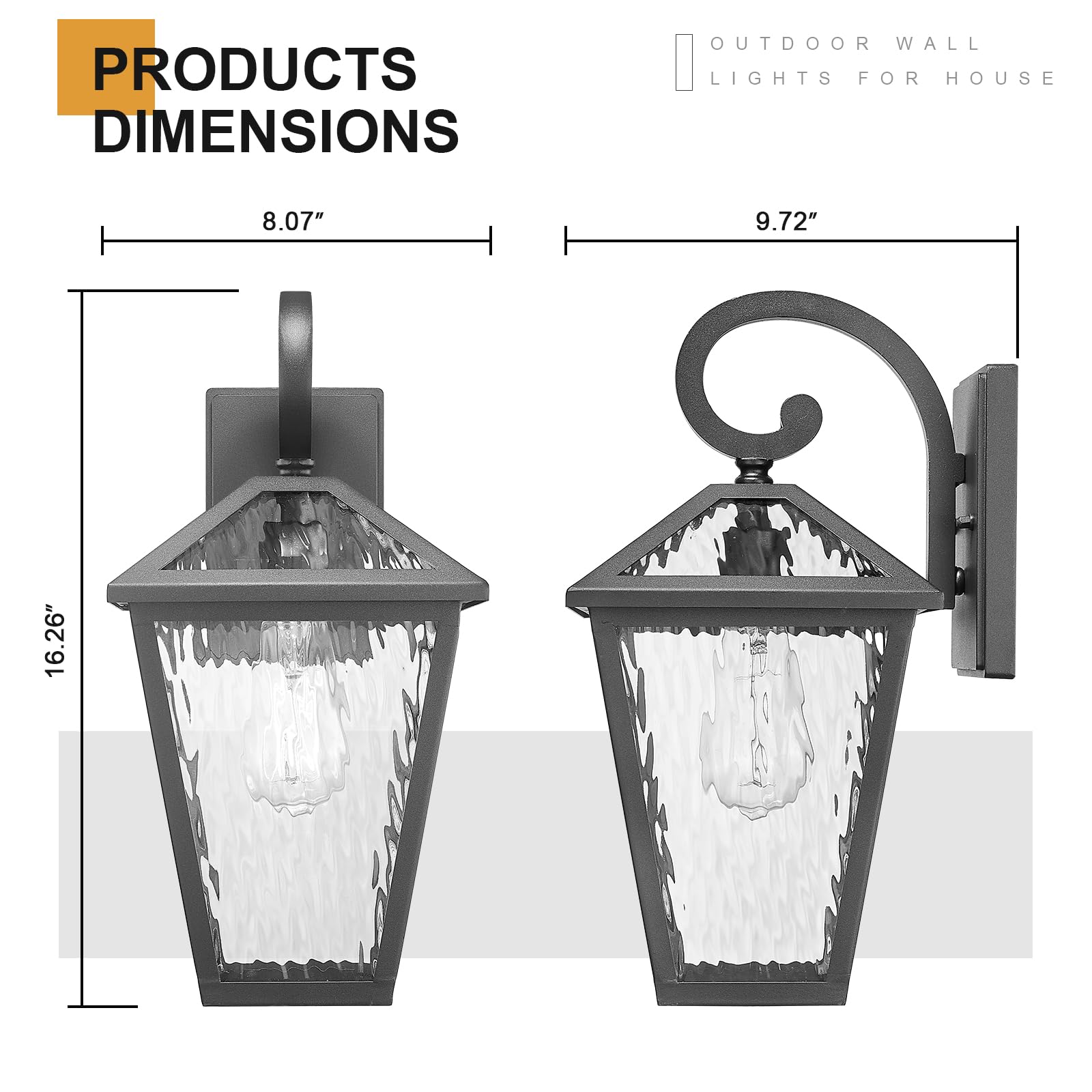 Luminzone Outdoor Wall Lantern, Waterproof Aluminum Sconce, Matte Black, Medium Size, Model 7H1B-M WH, Perfect for Porch & Patio