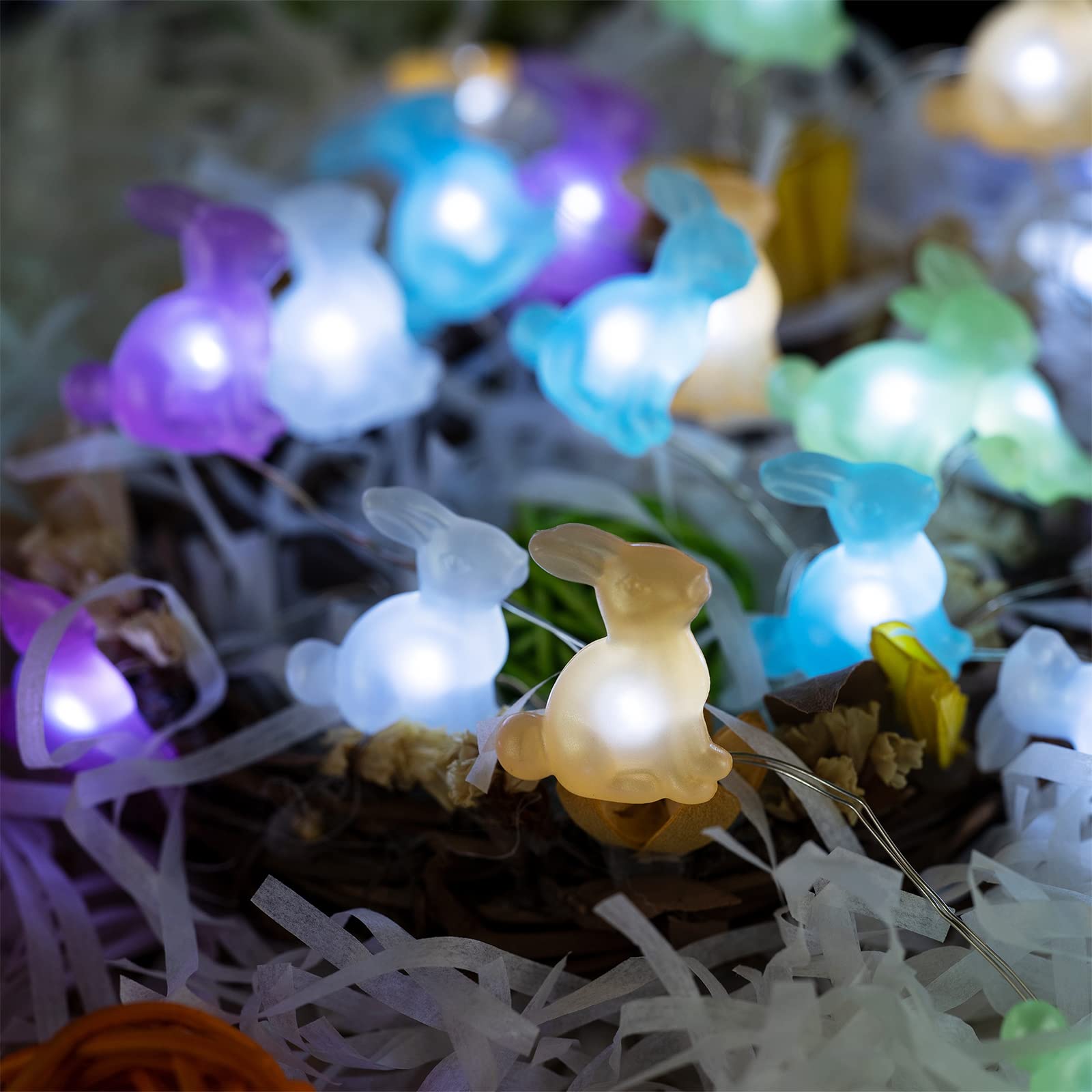 BOHON LED String Lights, Rabbit Shape, 40 LEDs, Battery Operated, 10 ft, Purple Blue Green Yellow White, Model BH-SL-13