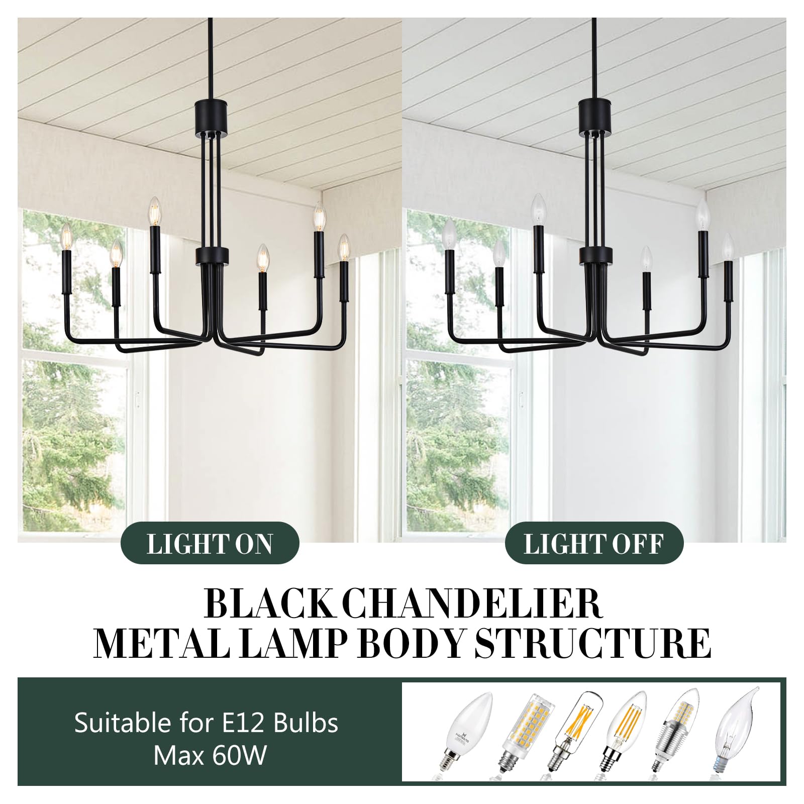 Niloah 6-Light Black Farmhouse Candle Chandeliers 28 Inch Modern Light Fixture Industrial Hanging Lighting For Dining Living Roo