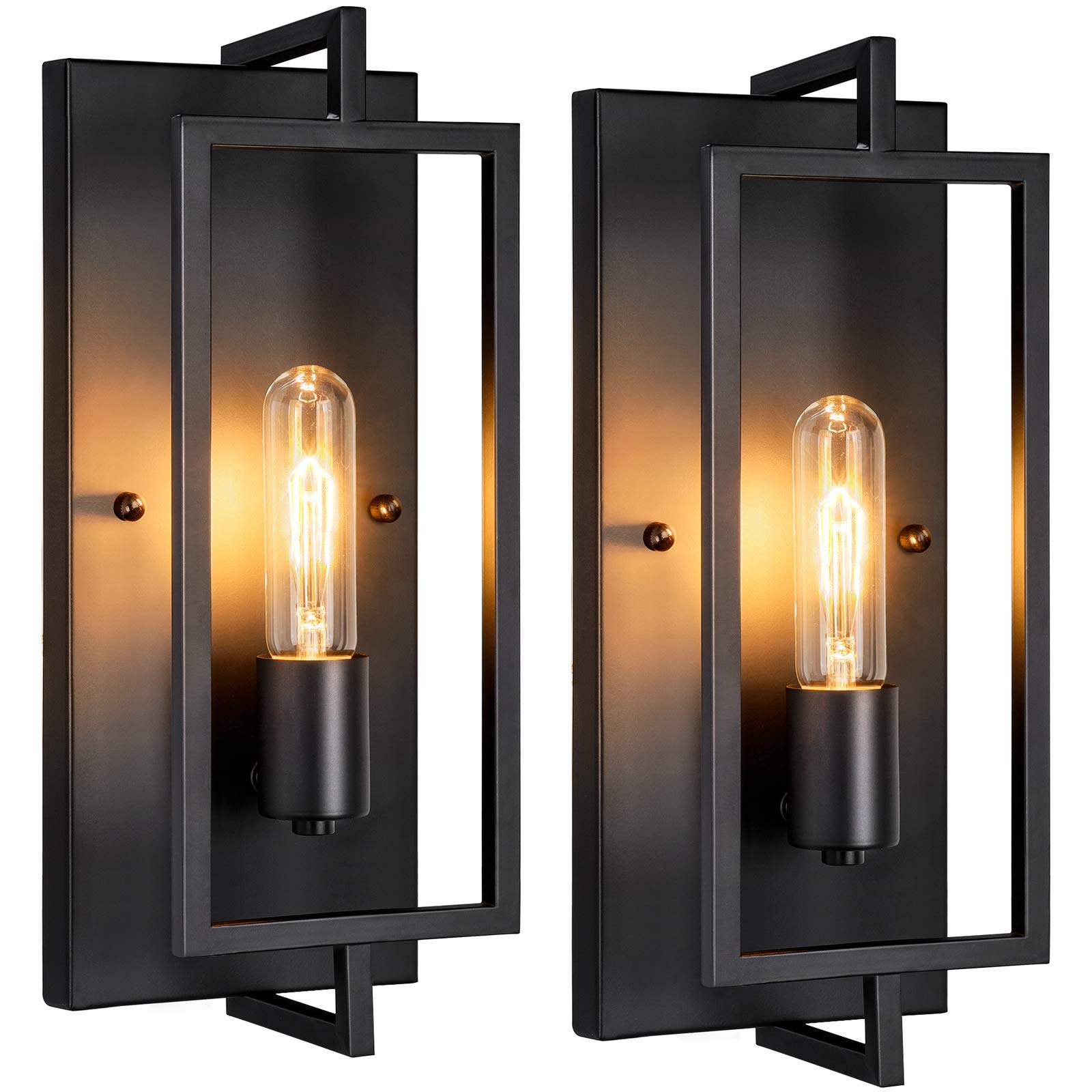 Maylaywood Vintage Industrial Wall Sconces - Set Of 2 Matte Black Metal Hardwired Lamps