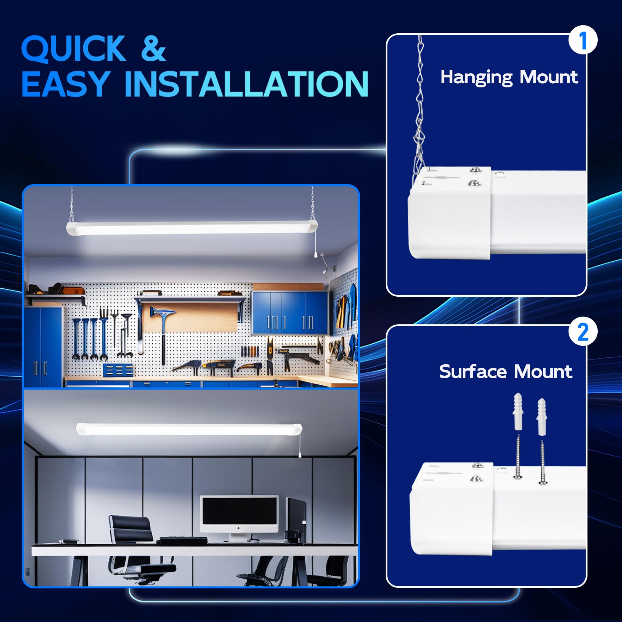 Hykolity 4Ft 70W Led Shop Light Linkable  8000Lm(300W Equivalent)  5000K Utility Shop Lights For Garages  Workshops  Basements  Hanging Or Flushmount  With Power Cord And Pull Chain  Etl White  2 Pack