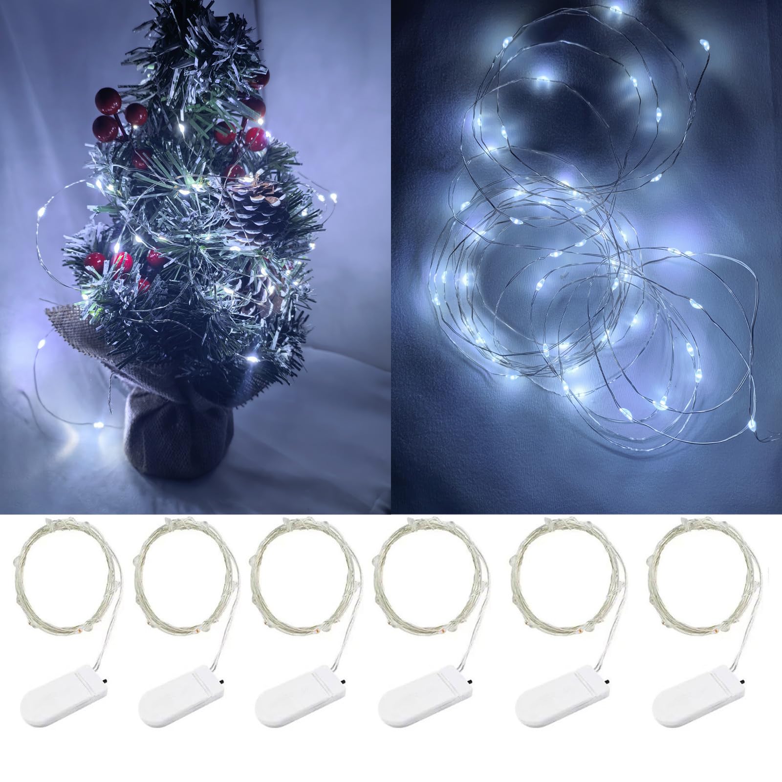 FMMTHQ 6Pack Fairy Lights Battery Operated -3.3ft 10 LED Silver Wire Firefly Mini Lights for Mason Jars DIY Crafts Christmas Wed