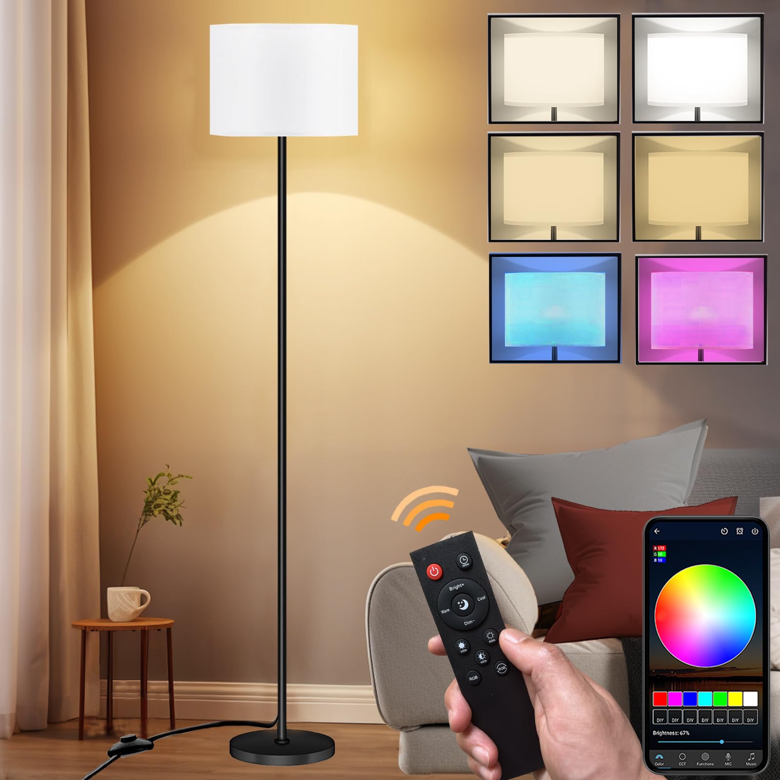 Qaubauyt Floor Lamp for Living Room Bedroom,Modern LED Floor Lamp with Remote Control and Stepless Dimmable Colors Temperature &