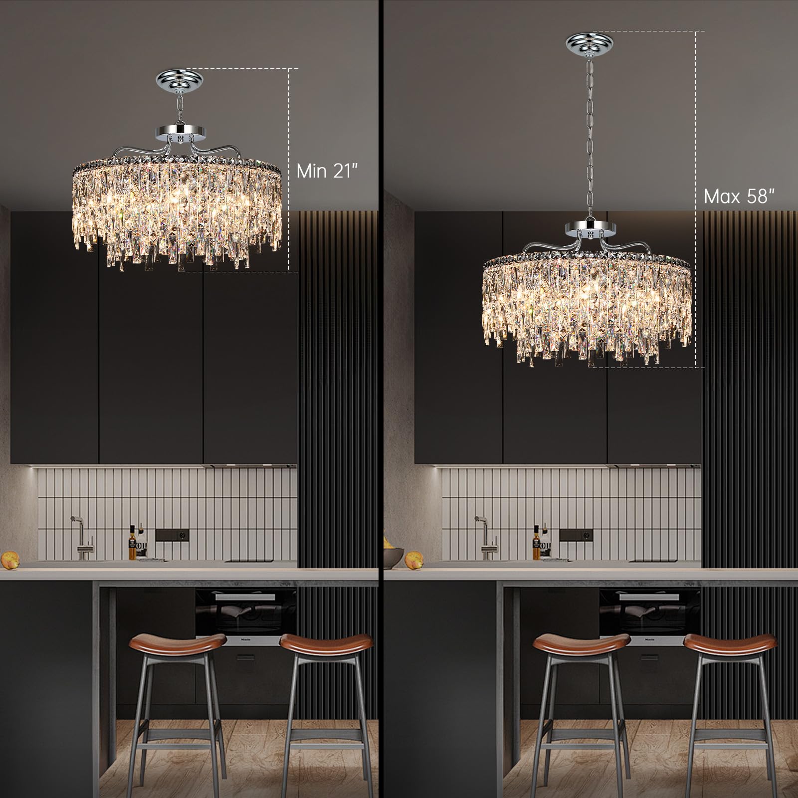 NISIDUN 24" Luxury Crystal Chandelier, 8-Light Chrome Pendant Lighting for Dining Room, Living Room, Bedroom, Model G60250312