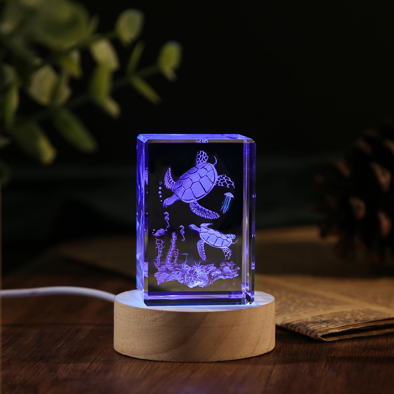 Youercrystal 3D Crystal Turtle Figurine Night Light With Led Light Base, Sea Turtle Gifts For Women Kids, Valentines Anniversary Birthday Gifts Sea Turtle Decor For Lovers